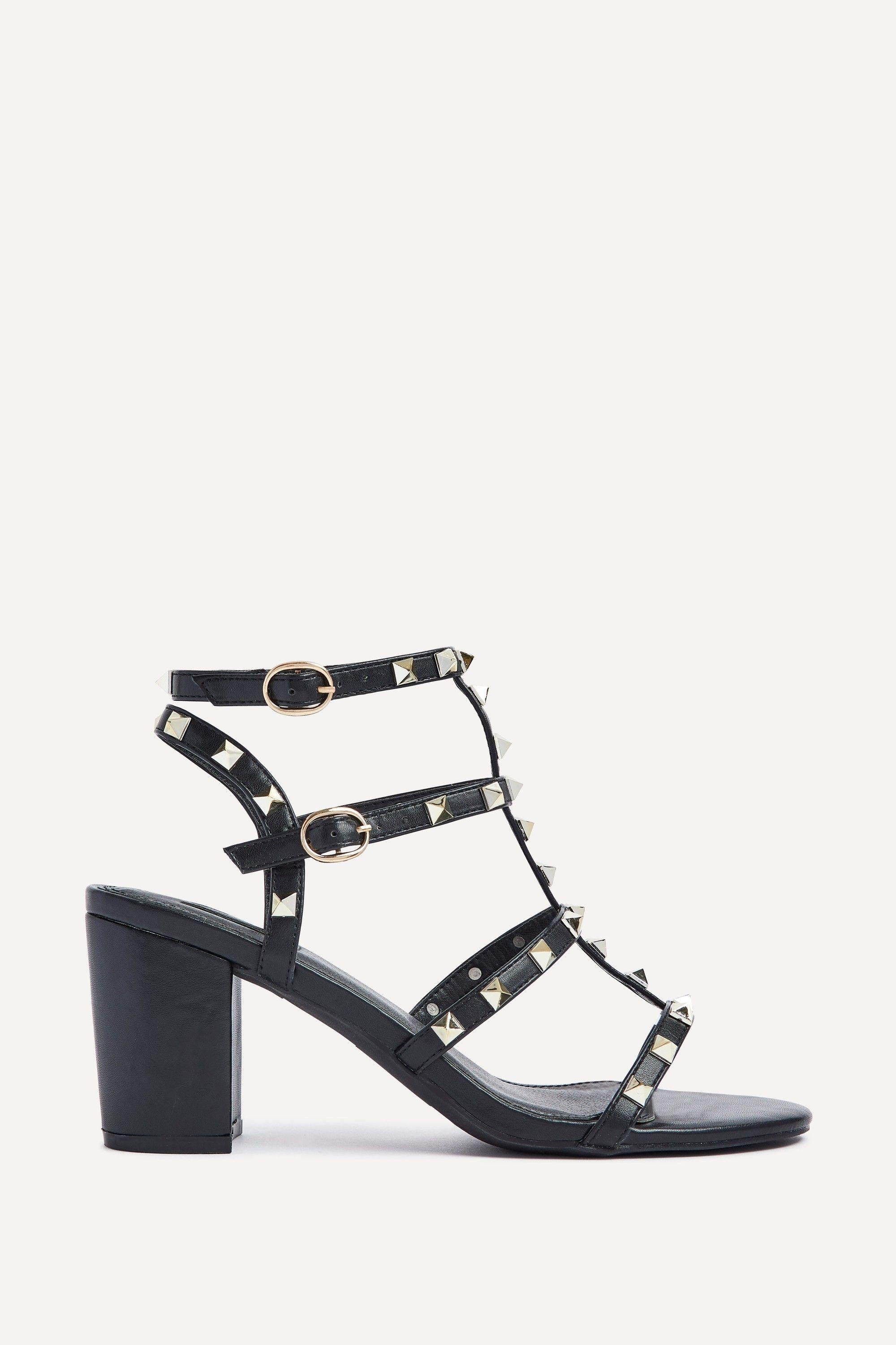 Tessa Black & Gold Studded Block Heel Sandals by LINZI