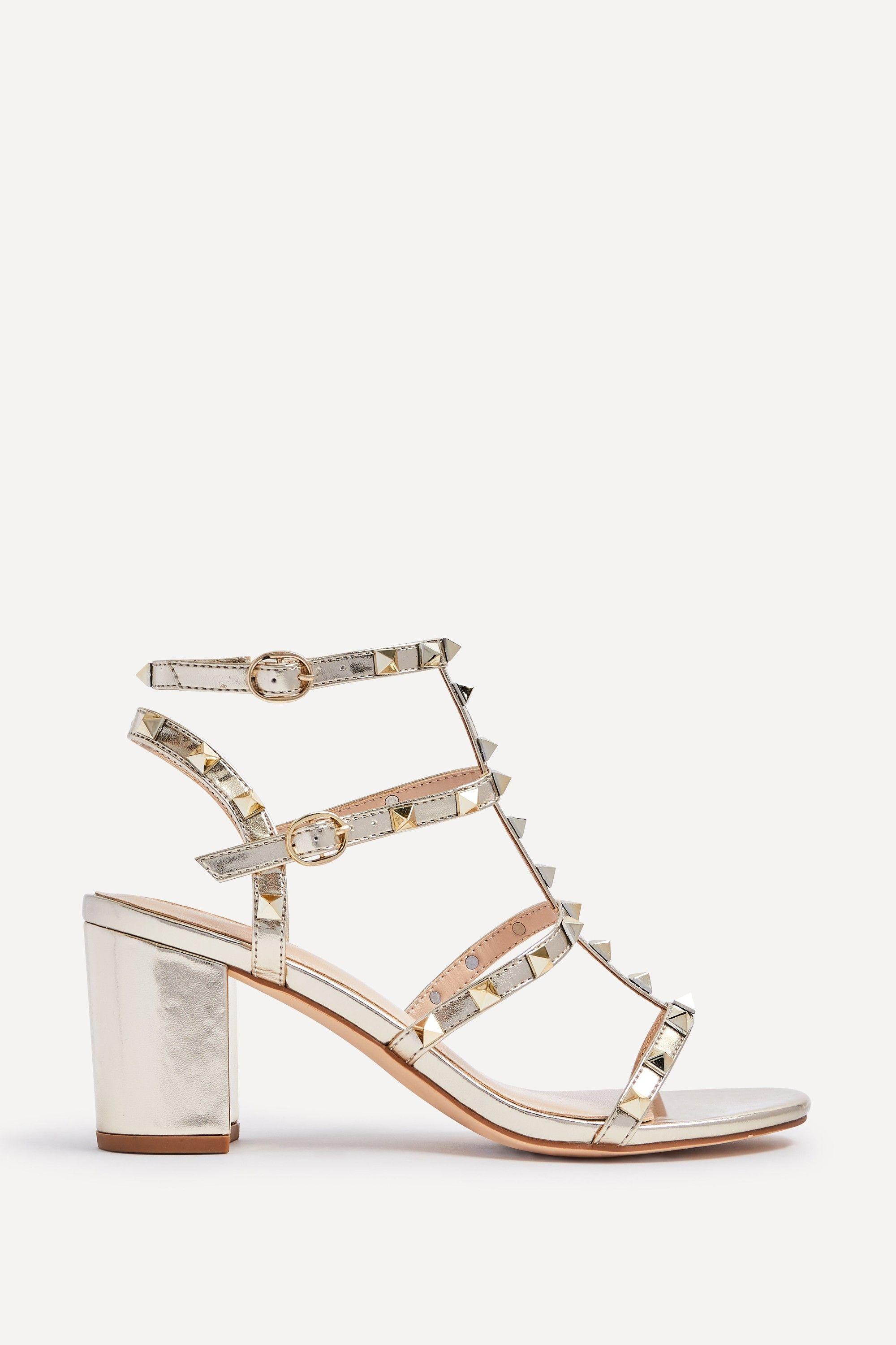 Tessa Gold Studded Block Heel Sandals by LINZI