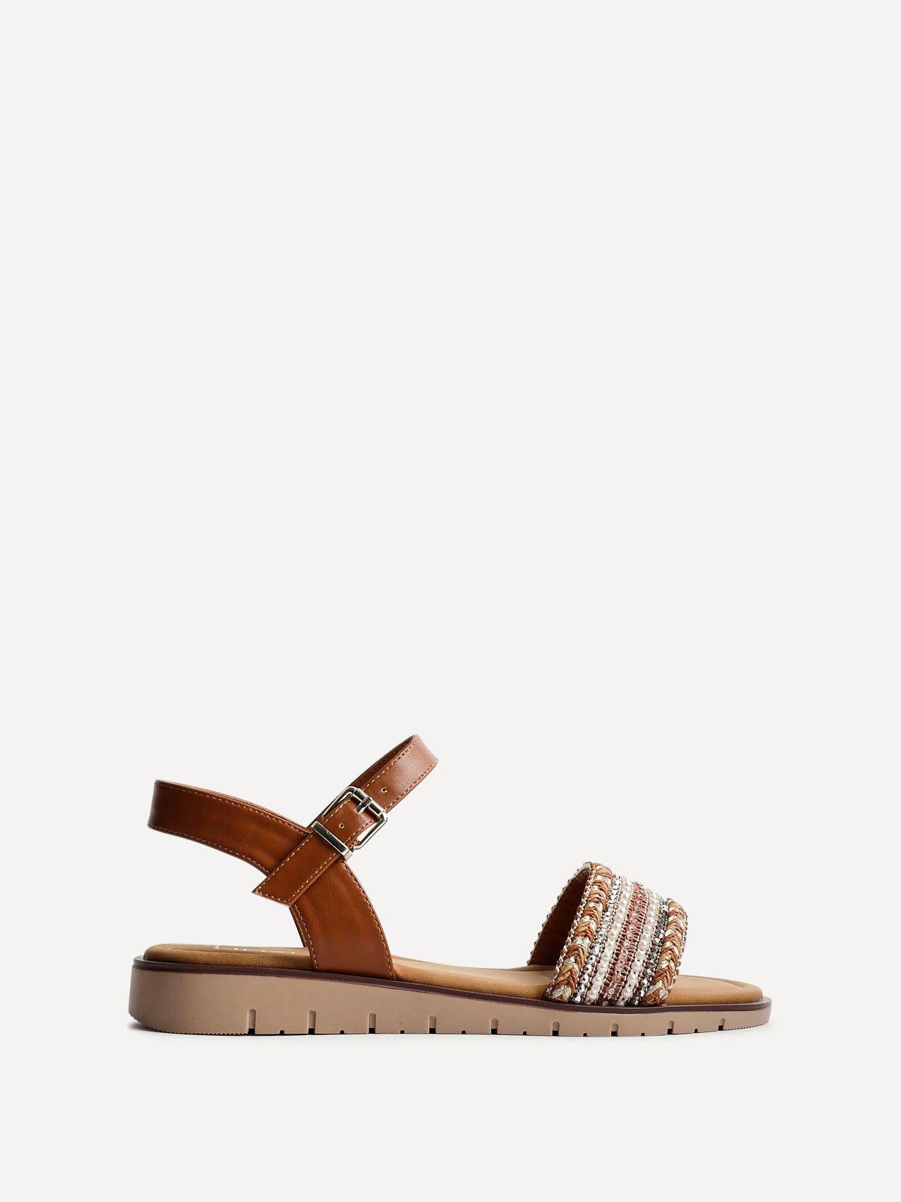 Topaz Wide Fit Tan Flat Sandals by LINZI