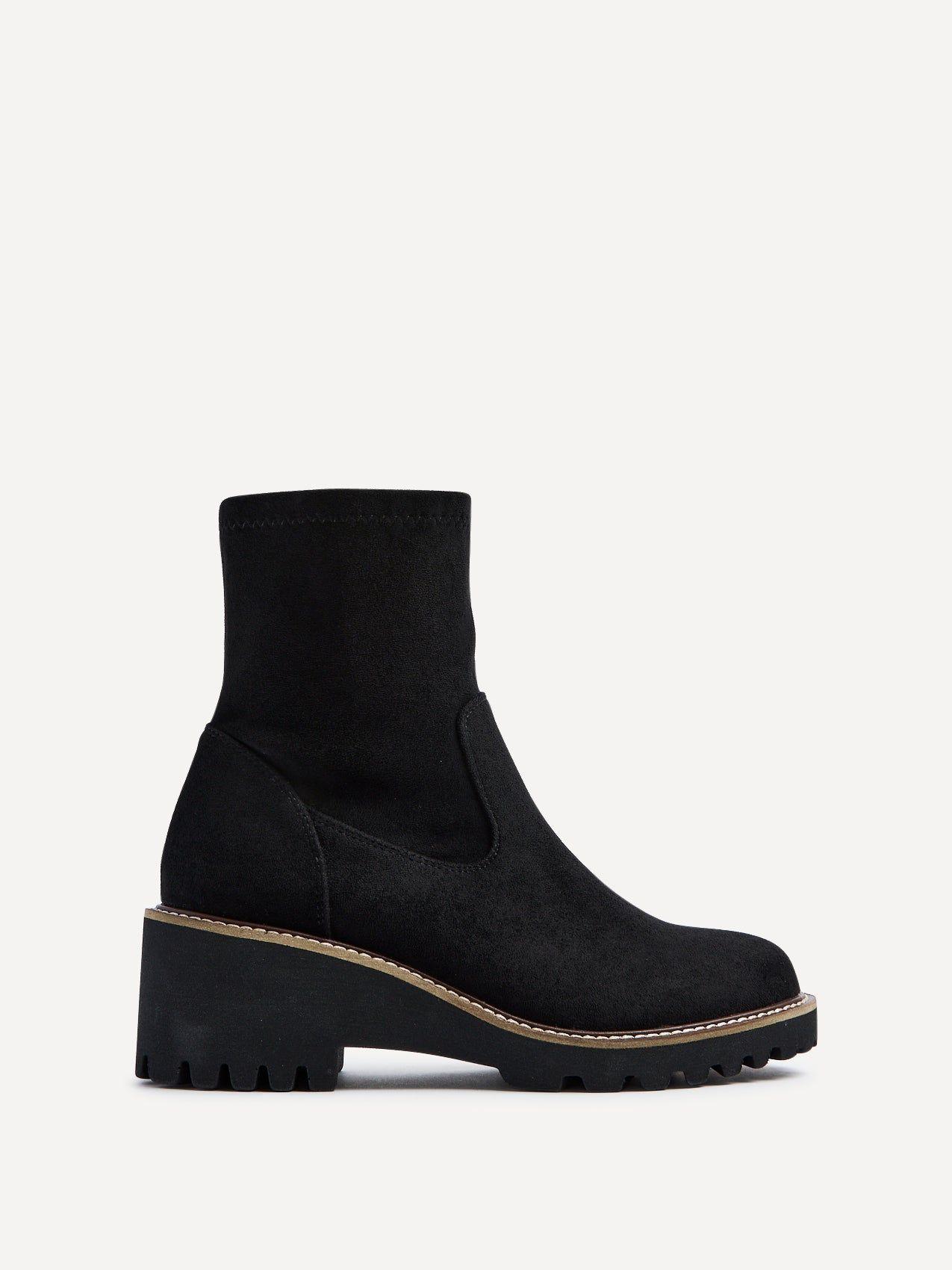 Trish Black Faux Suede Wedged Heel Ankle Boot by LINZI