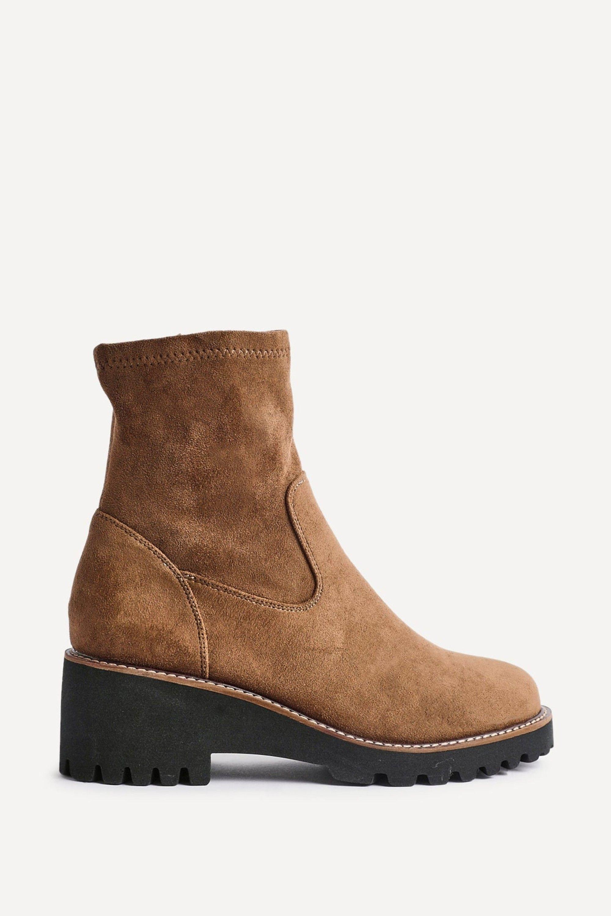 Trish Sand Faux Suede Wedged Heel Ankle Boot by LINZI