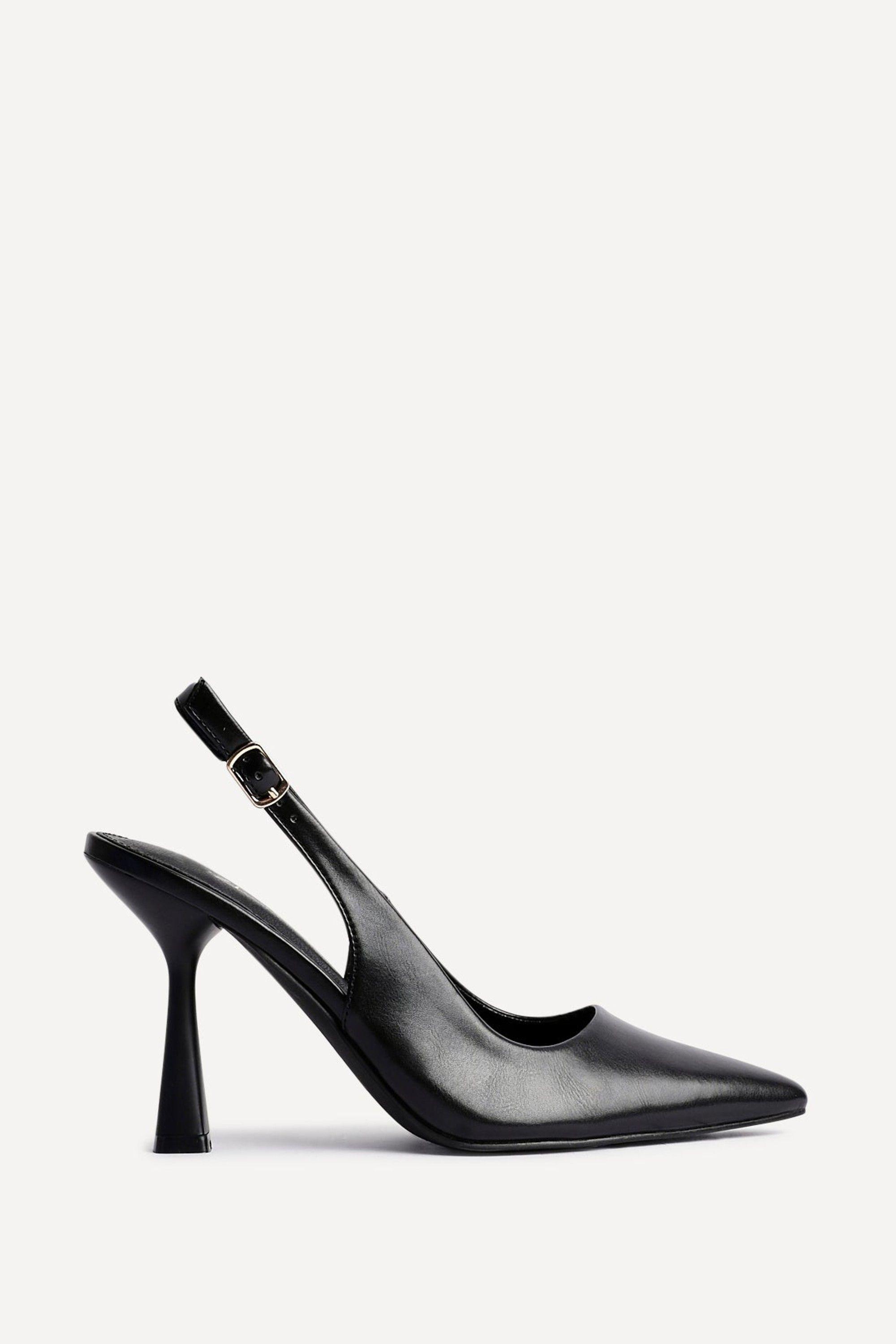 Una Black Faux Leather SlingBack Court Heel by LINZI