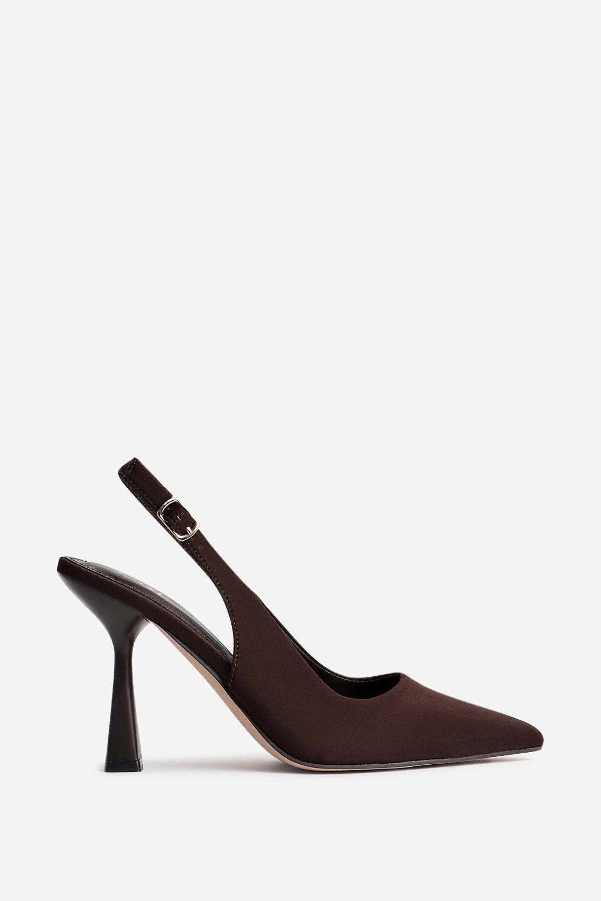 Una Brown Lycra SlingBack Court Heel by LINZI
