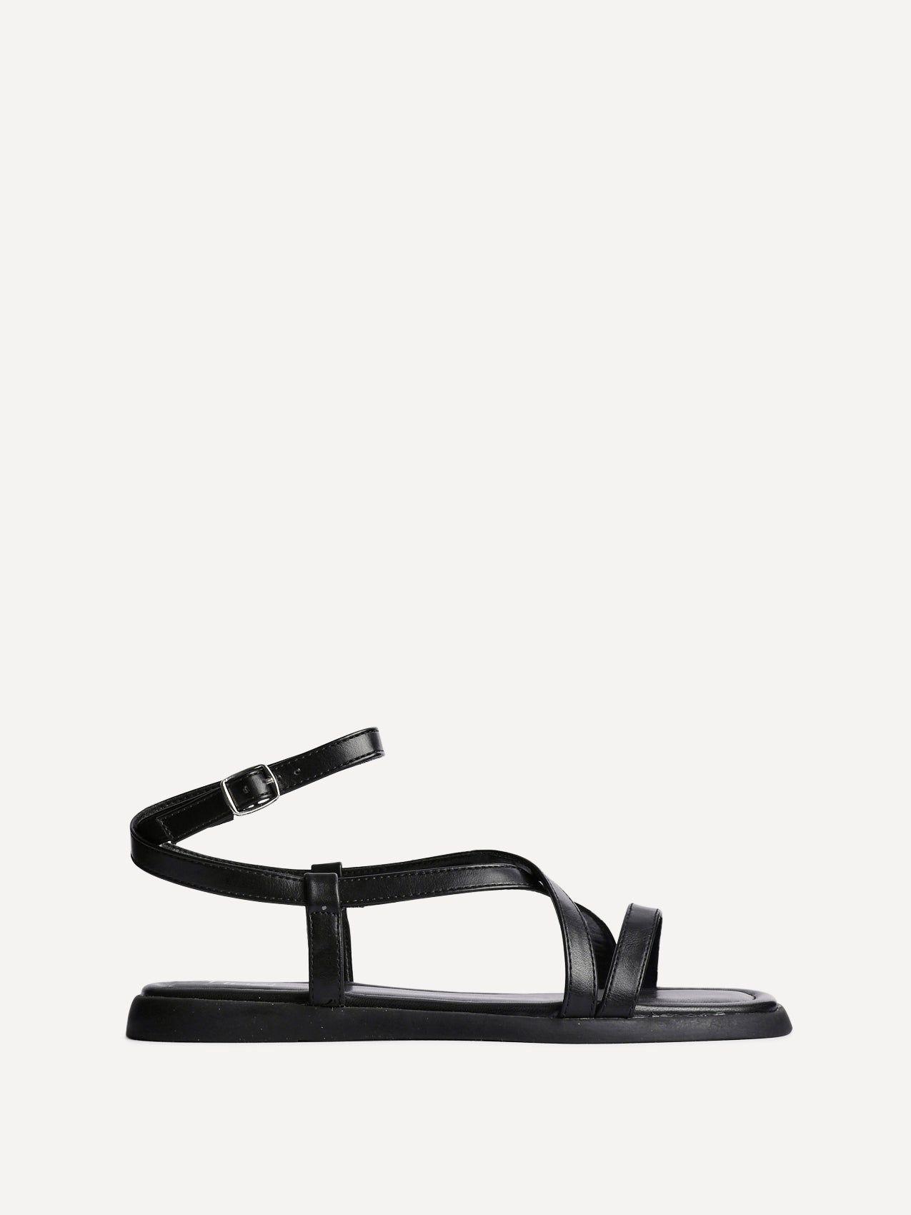 Valor Black Strappy Flat Sandals by LINZI