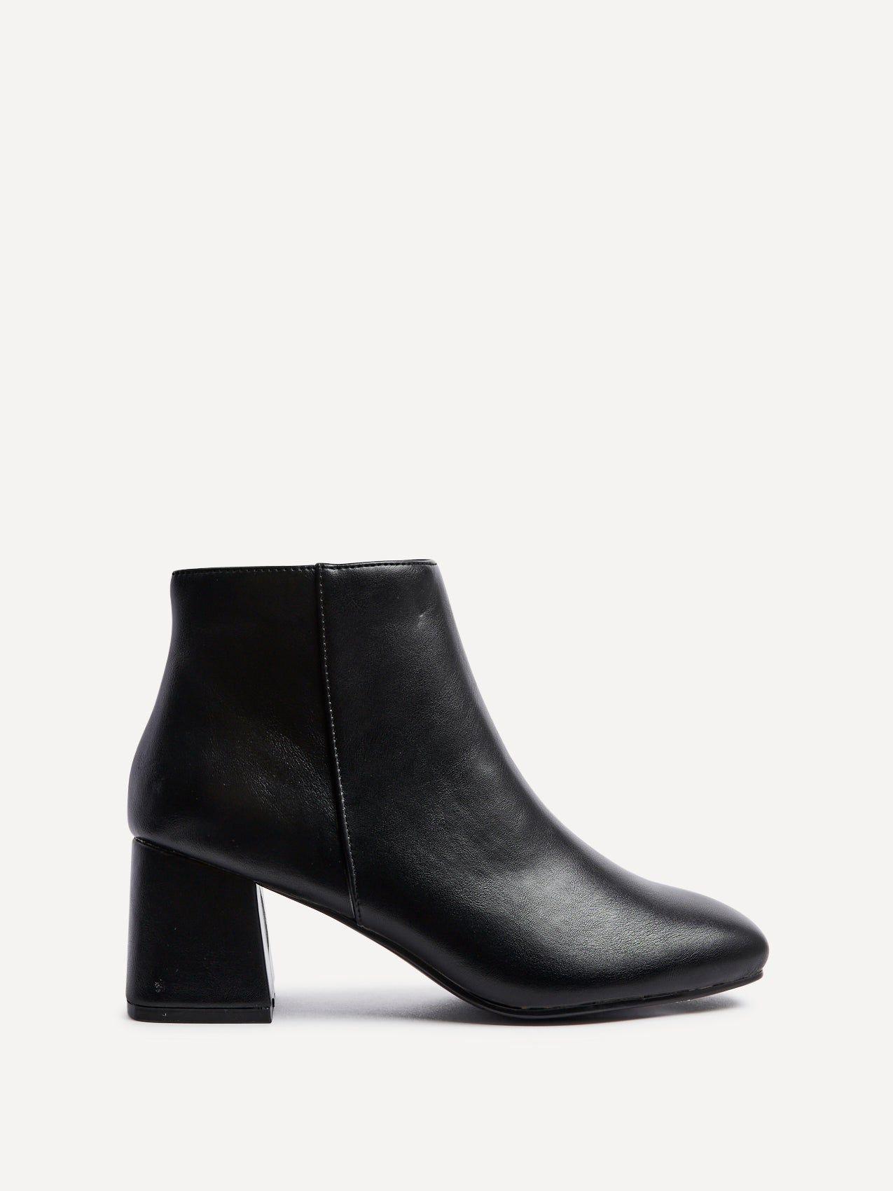 Verse Black Faux Leather Block Heel Ankle Boot by LINZI