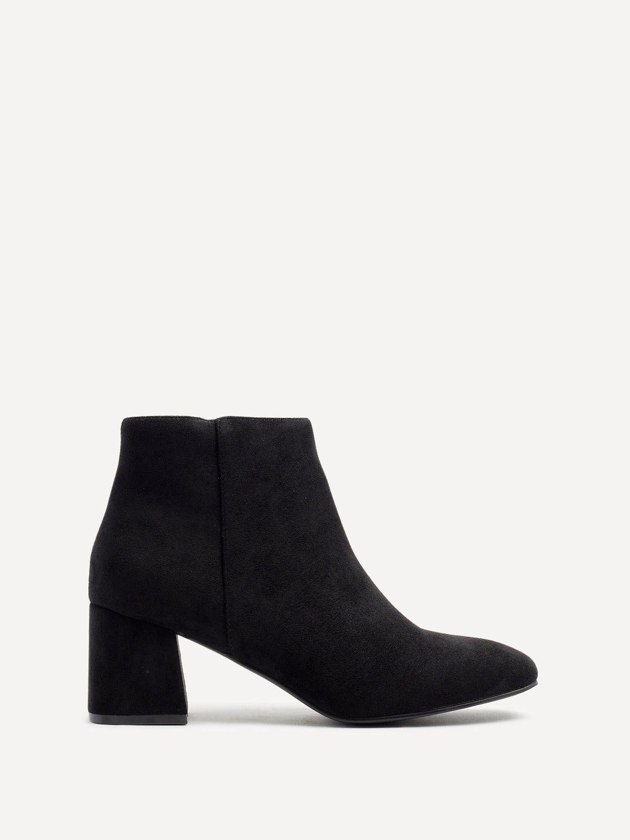 Verse Black Suede Block Heel Ankle Boot by LINZI