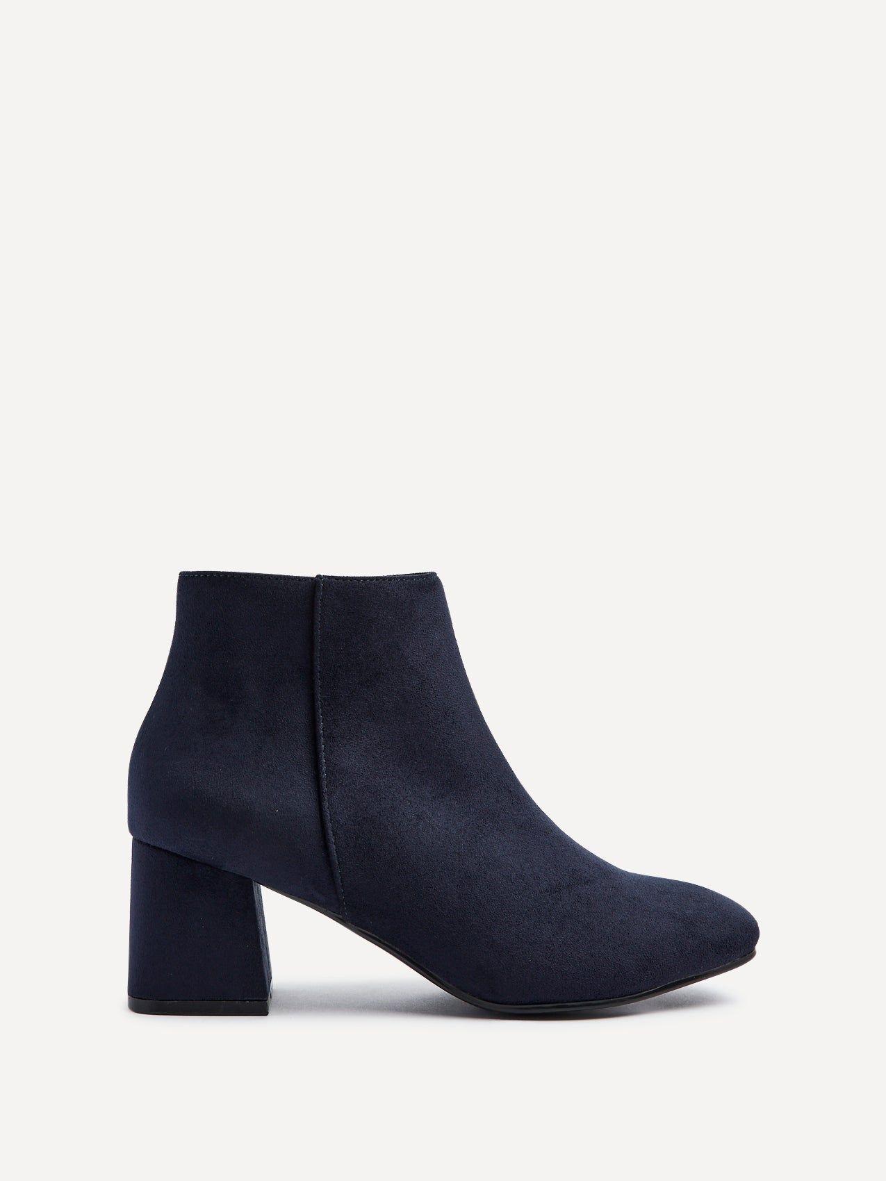Verse Navy Suede Block Heel Ankle Boot by LINZI