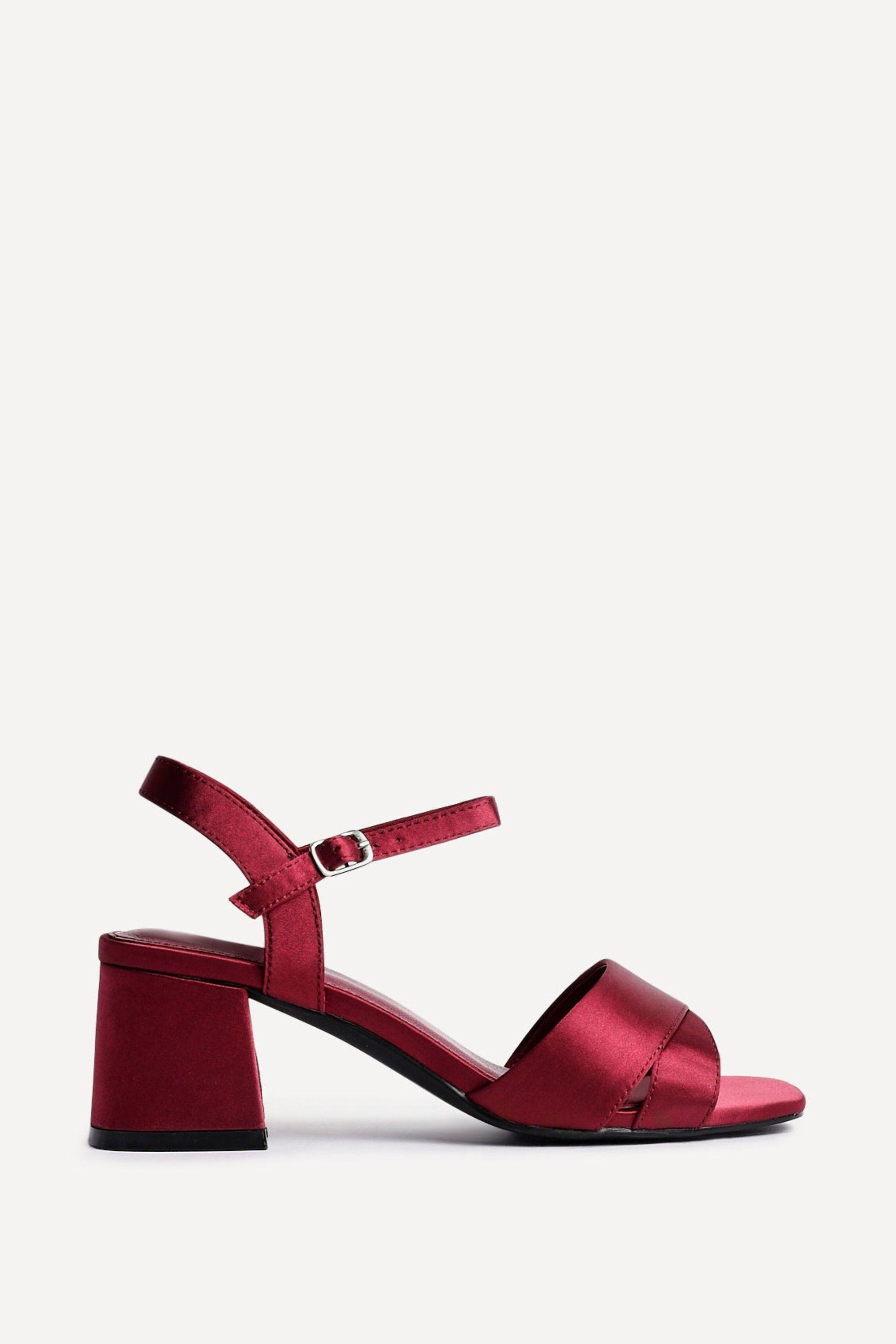 Vivian Wide Fit Burgundy Satin Block Heeled Sandals by LINZI