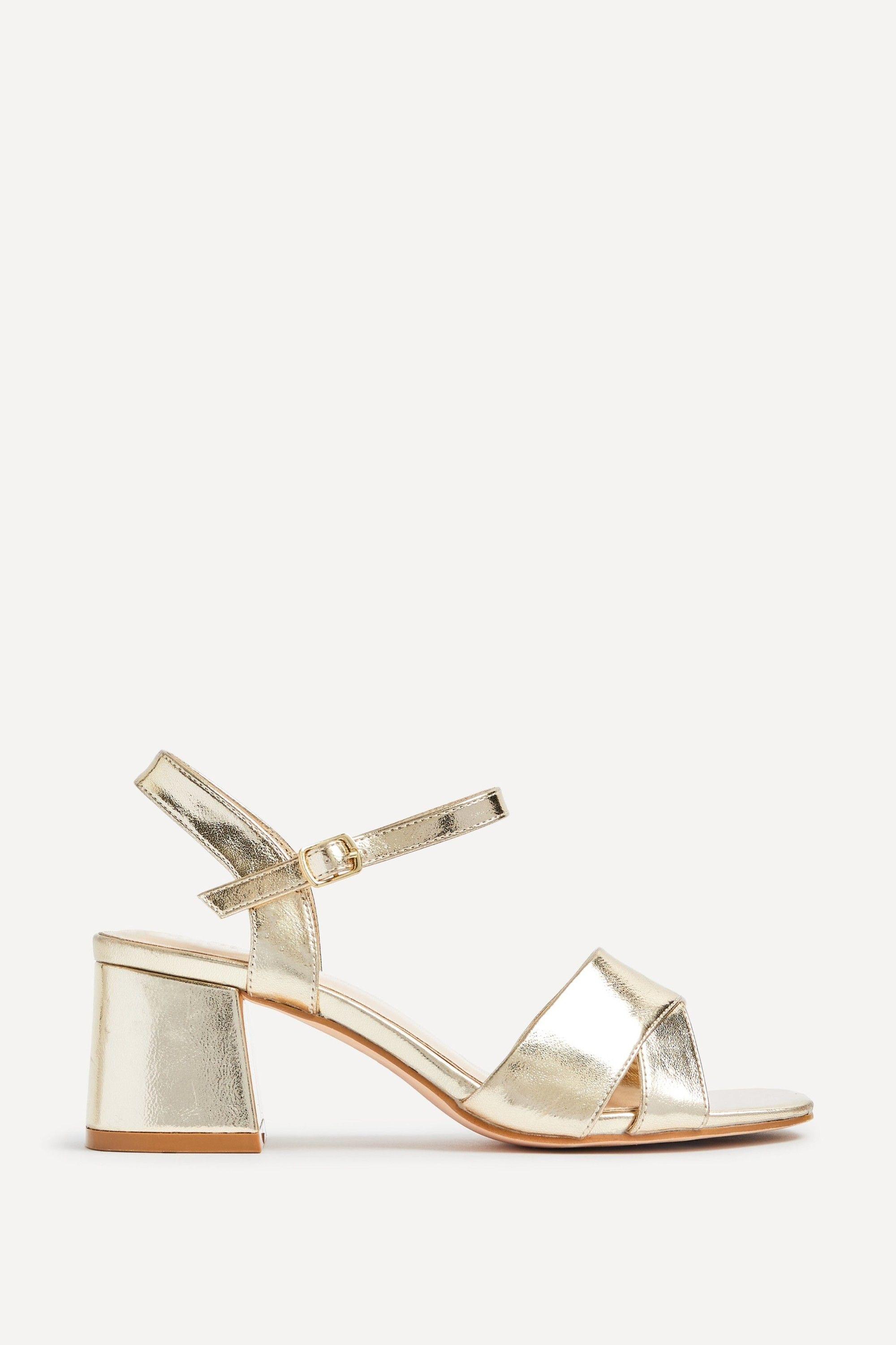Vivian Wide Fit Gold Block Heel Sandals by LINZI