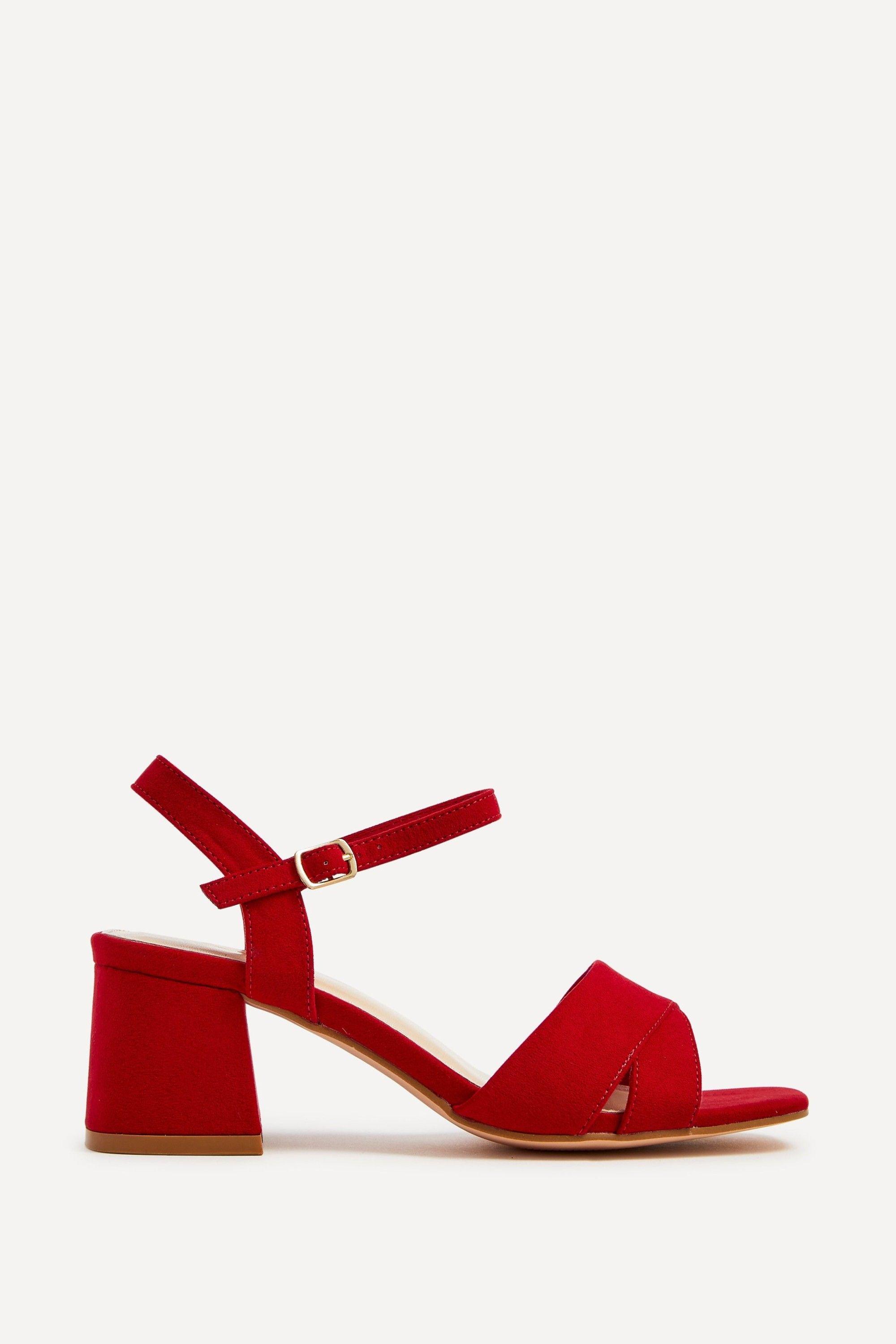 Vivian Wide Fit Red Faux Suede Block Heeled Sandals by LINZI