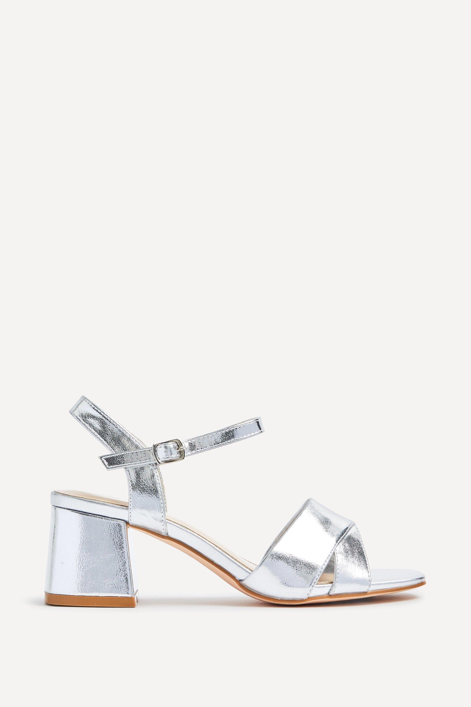 Vivian Wide Fit Silver Block Heel Sandals by LINZI
