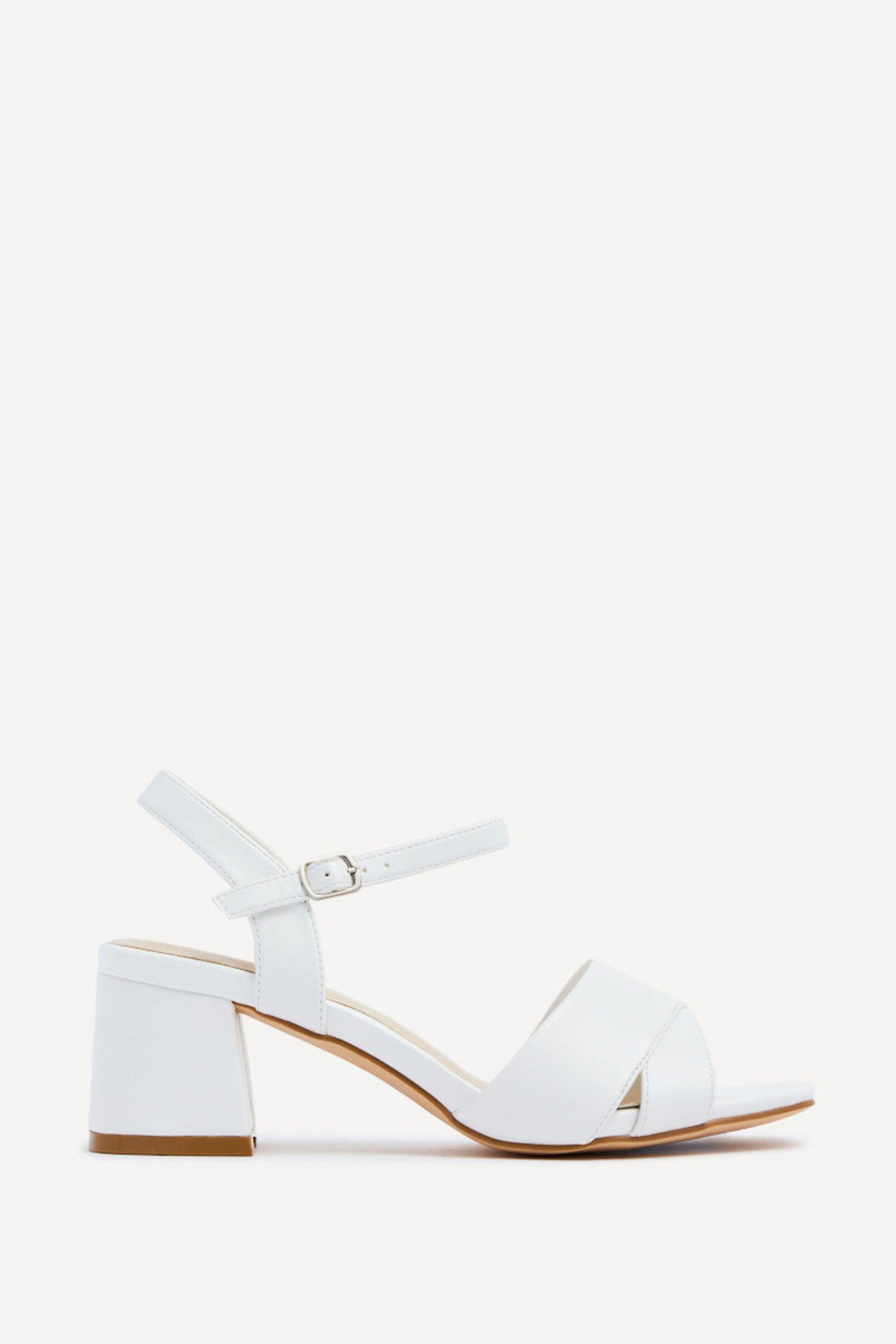 Vivian Wide Fit White Faux Leather Block Heeled Sandals by LINZI