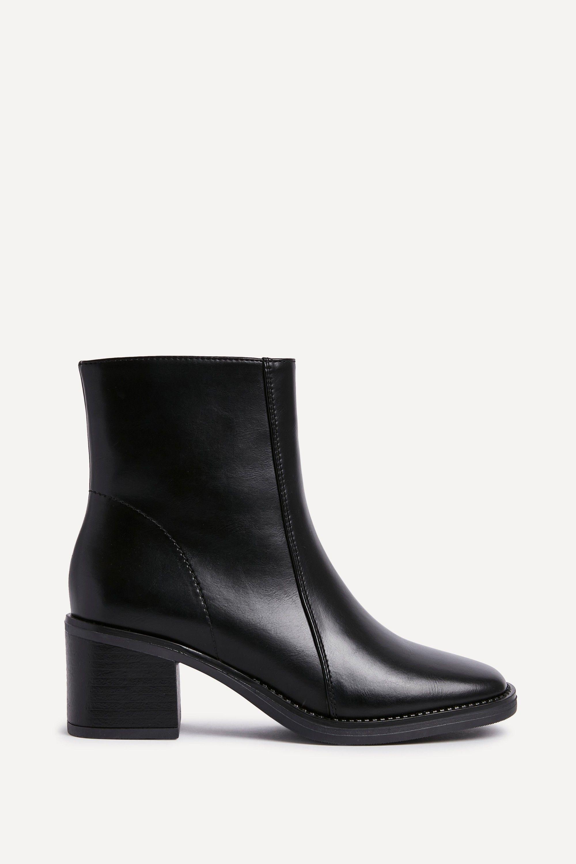 Wander Black Faux Leather Heeled Ankle Boot by LINZI