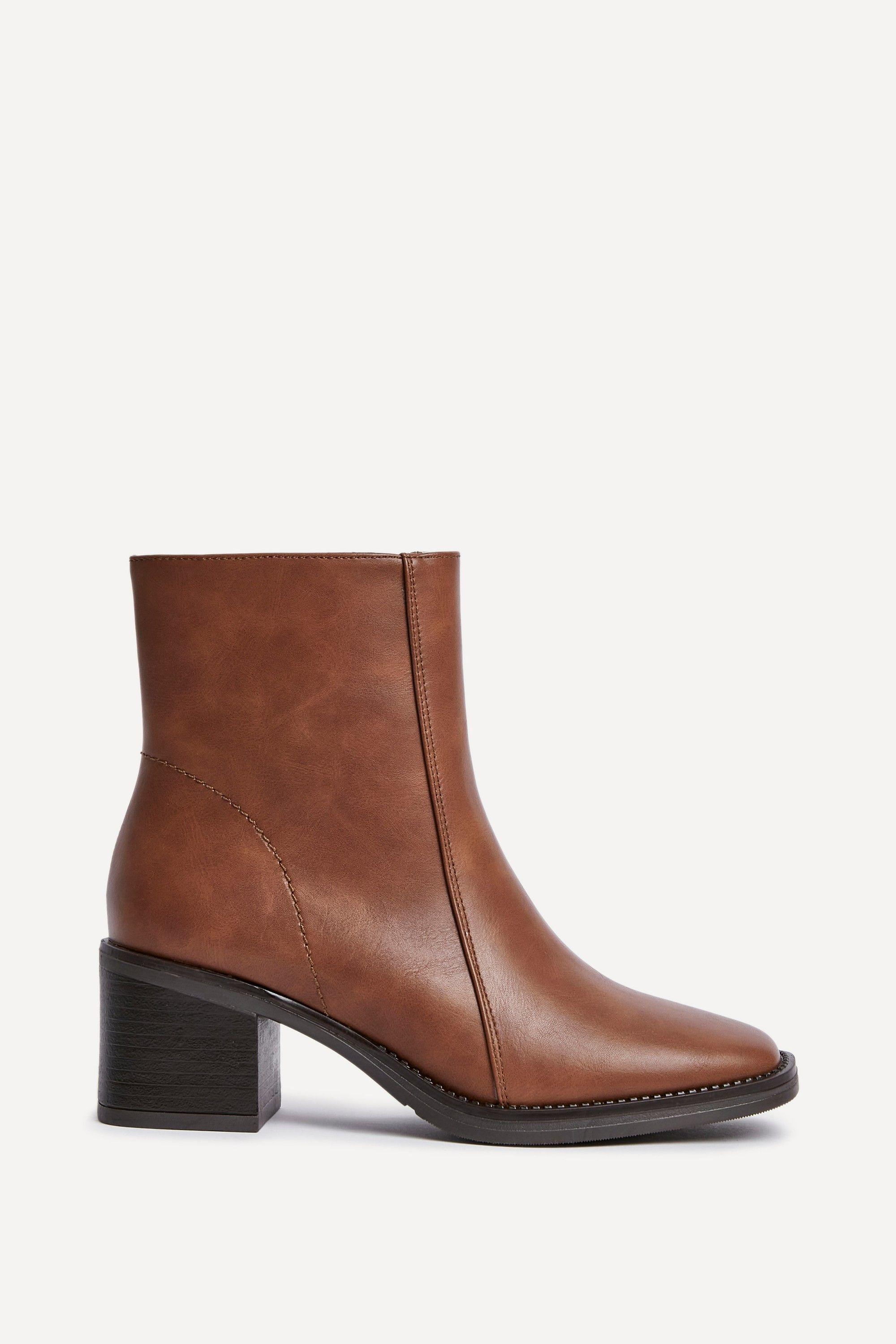 Wander Brown Faux Leather Heeled Ankle Boot by LINZI