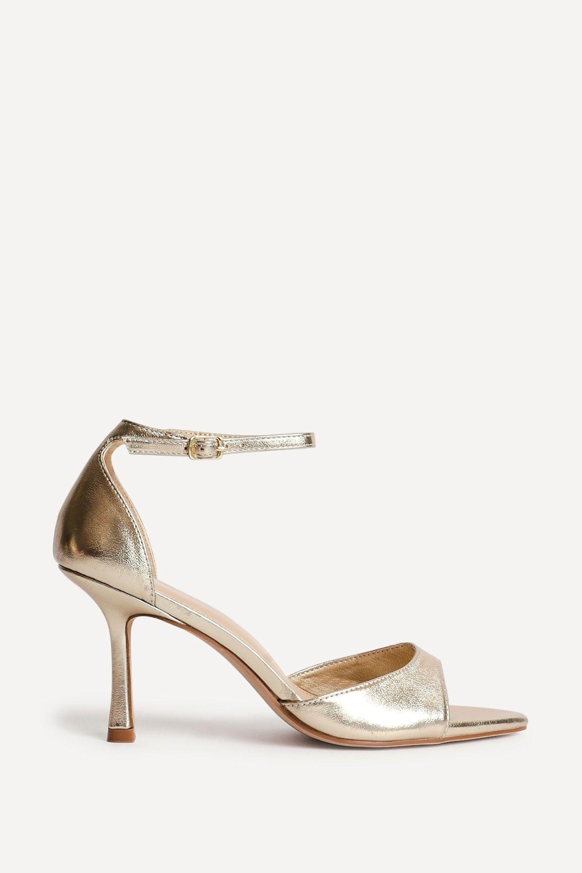 Wanted Gold Faux Leather Pointed Toe Heels by LINZI