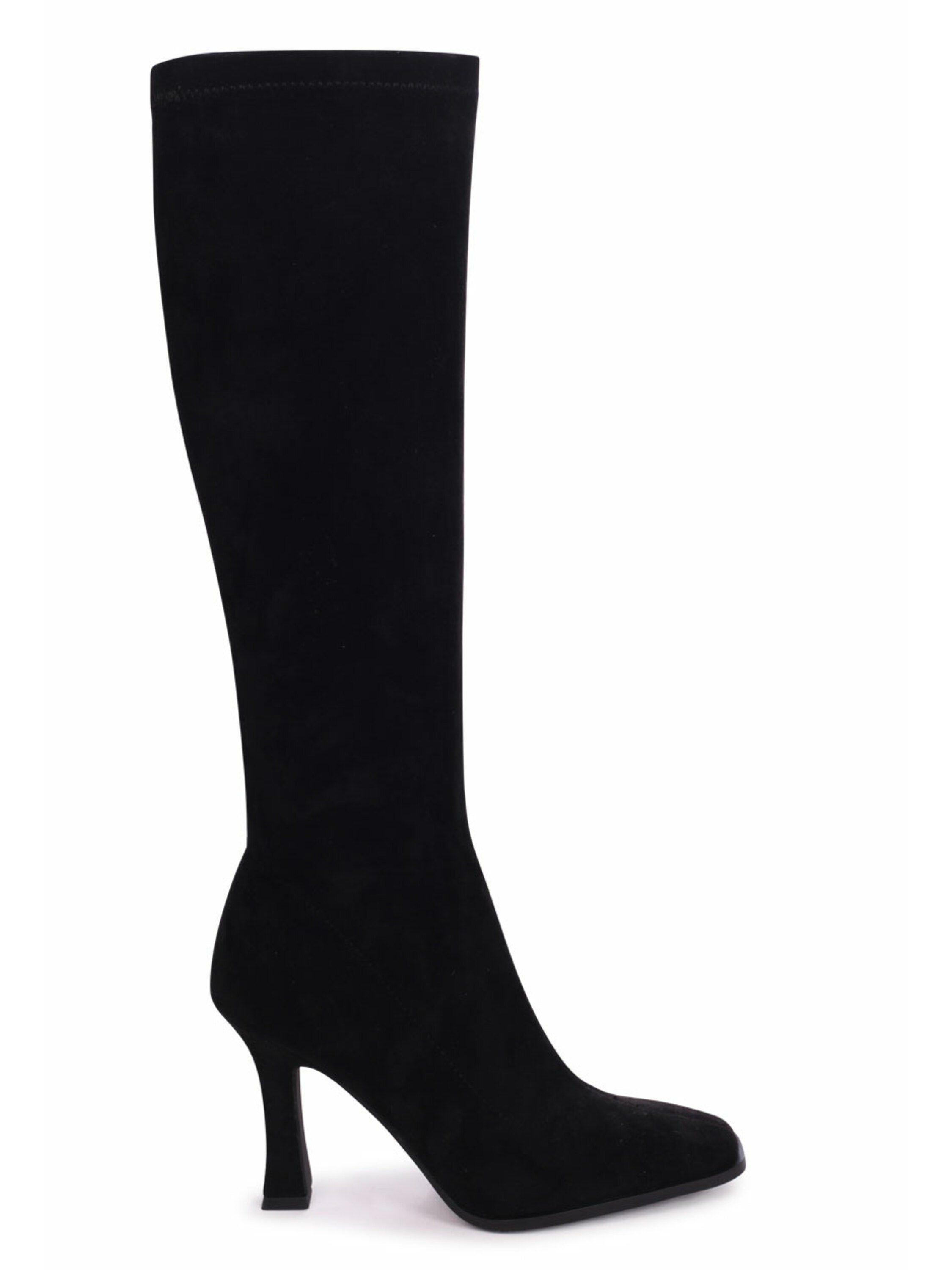 Winnie Black Suede Square Toe Heeled Sock Boot by LINZI Winnie Black Suede Square Toe Heeled Sock Boot by LINZI