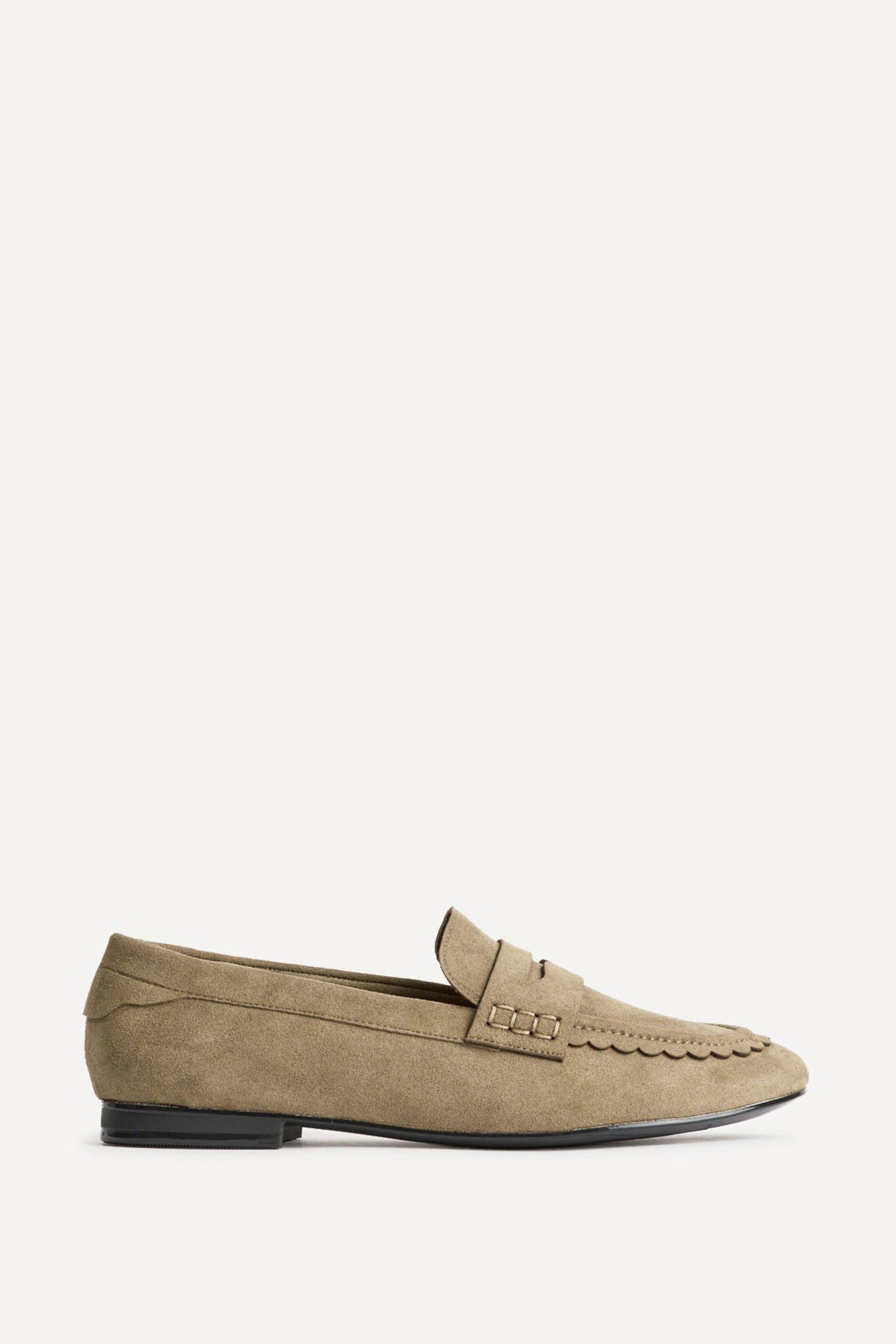 Wren Wide Fit Taupe Suede Leather Penny Style Loafers by LINZI
