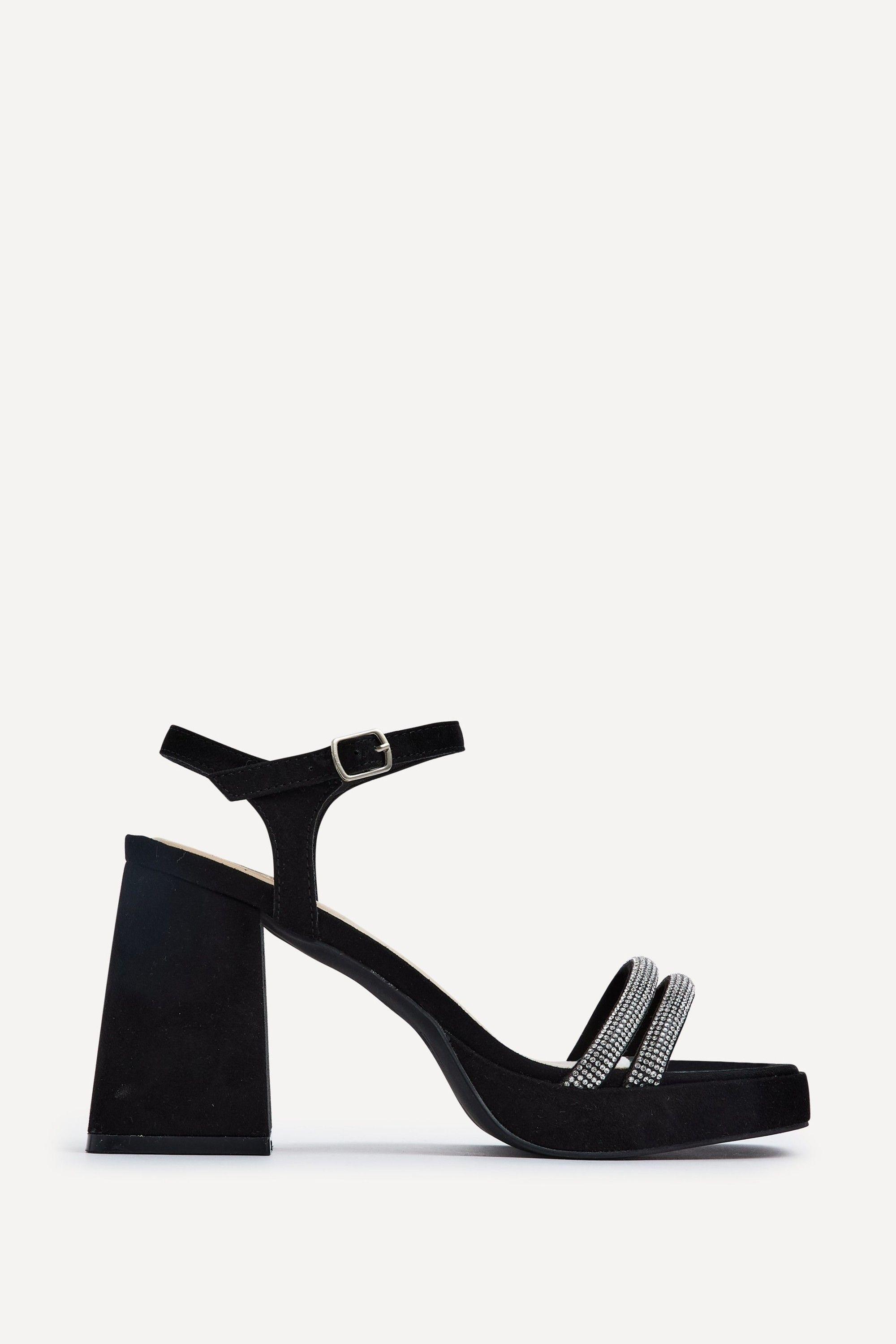 Xandra Black Faux Suede Diamante Platform Heels by LINZI Xandra Black Faux Suede Diamante Platform Heels by LINZI