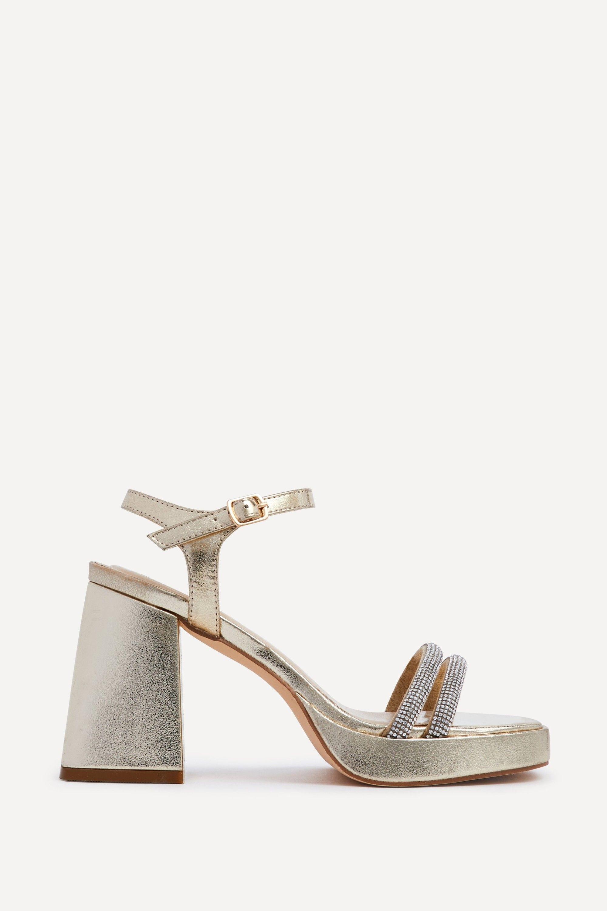 Xandra Gold Faux Leather Diamante Platform Heels by LINZI