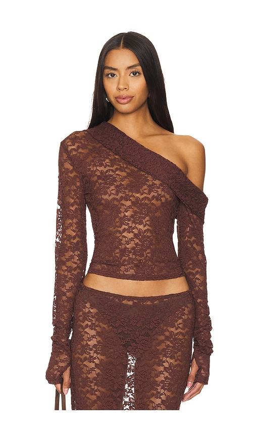 LIONESS Black Swan Off Shoulder Top in Brown by LIONESS