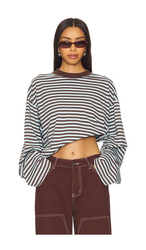 LIONESS Bloom Long Sleeve Top in Brown, Baby Blue by LIONESS