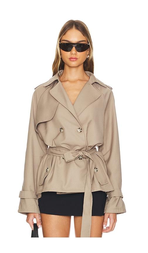 LIONESS Cropped Trencherous Coat in Beige by LIONESS