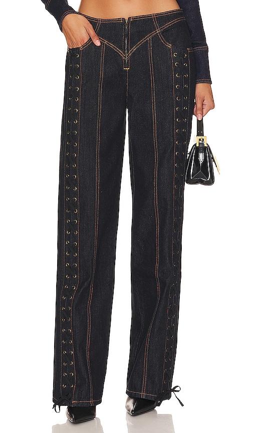 LIONESS Daydream Tie Up Jeans in Denim-Dark by LIONESS LIONESS Daydream Tie Up Jeans in Denim-Dark by LIONESS