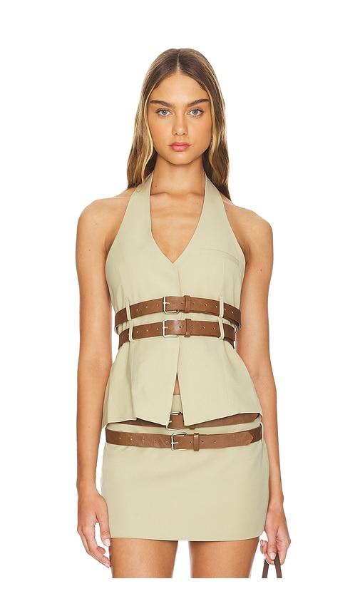 LIONESS Ethereal Buckle Top in Beige by LIONESS
