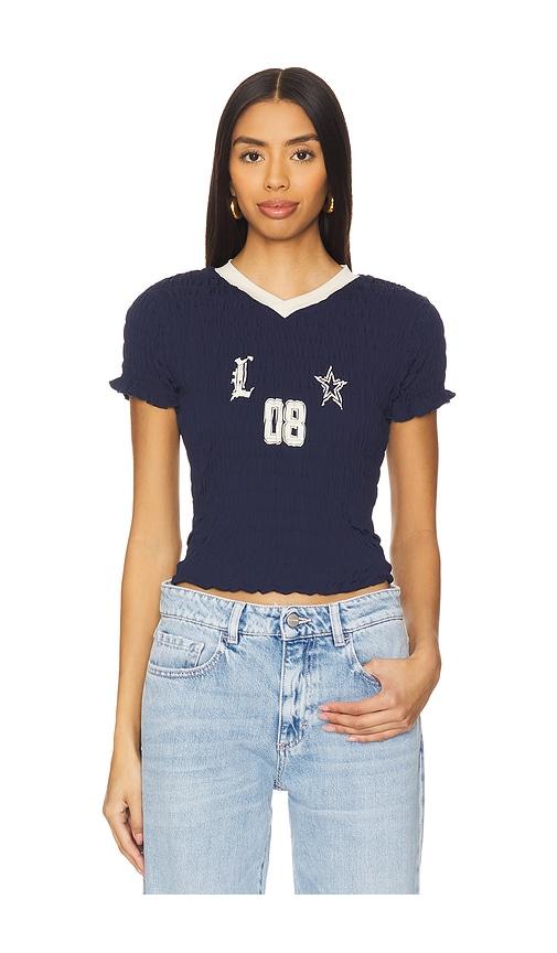 LIONESS Scrunched Spectate Top in Navy by LIONESS