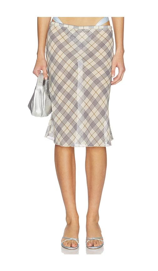LIONESS Shoreline Midi Skirt in Beige by LIONESS