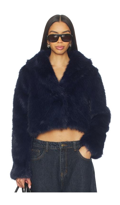 LIONESS x REVOLVE Madame Faux Fur Jacket in Navy by LIONESS