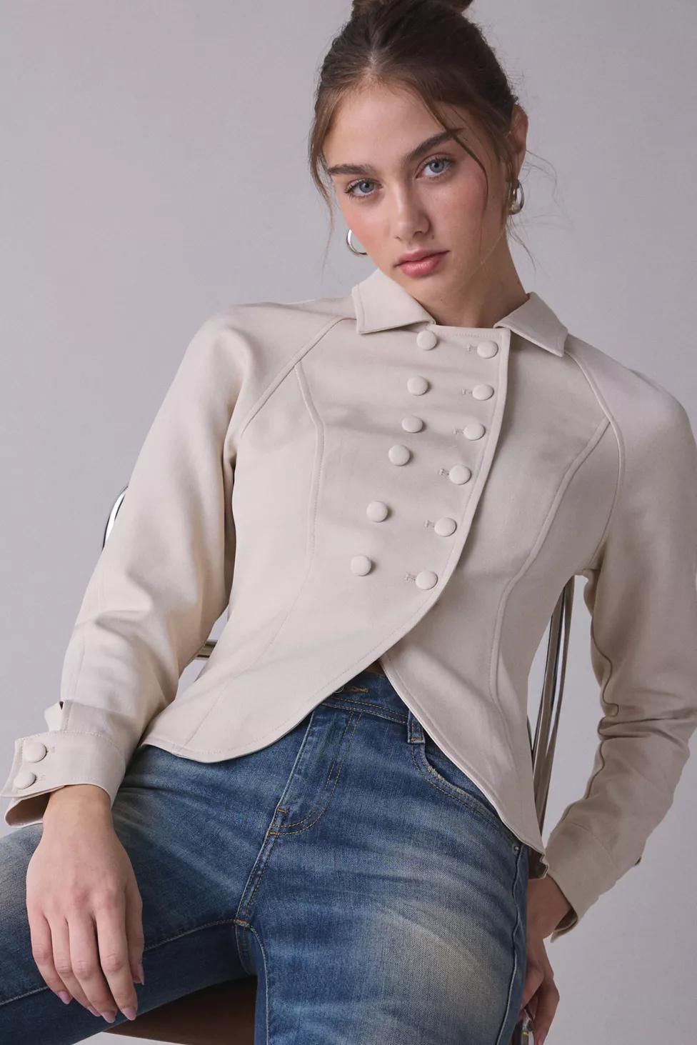 Lioness Form Button-Front Military Jacket by LIONESS
