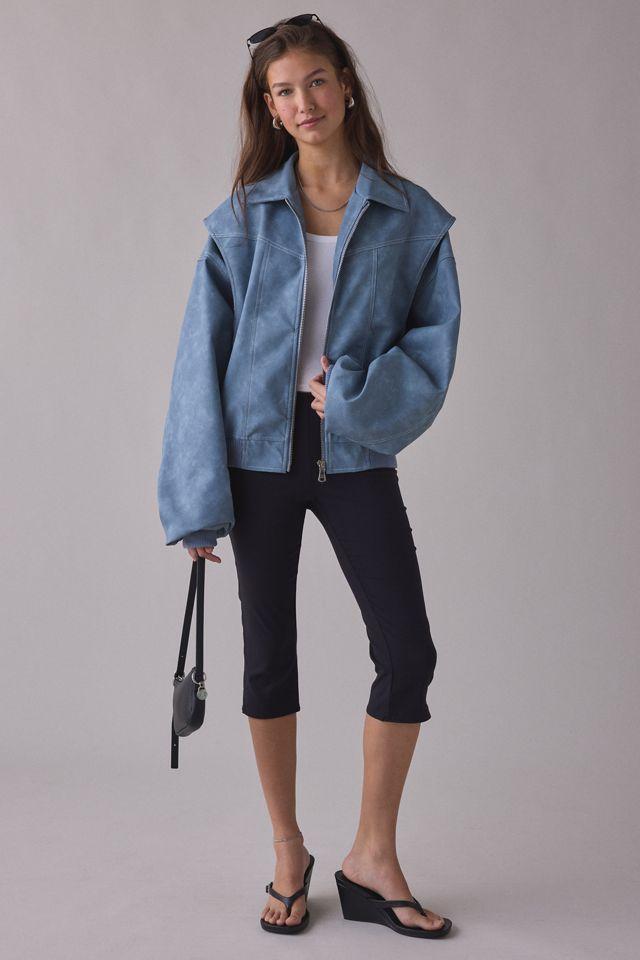 Lioness Vista Slate Faux Suede Oversized Bomber Jacket by LIONESS