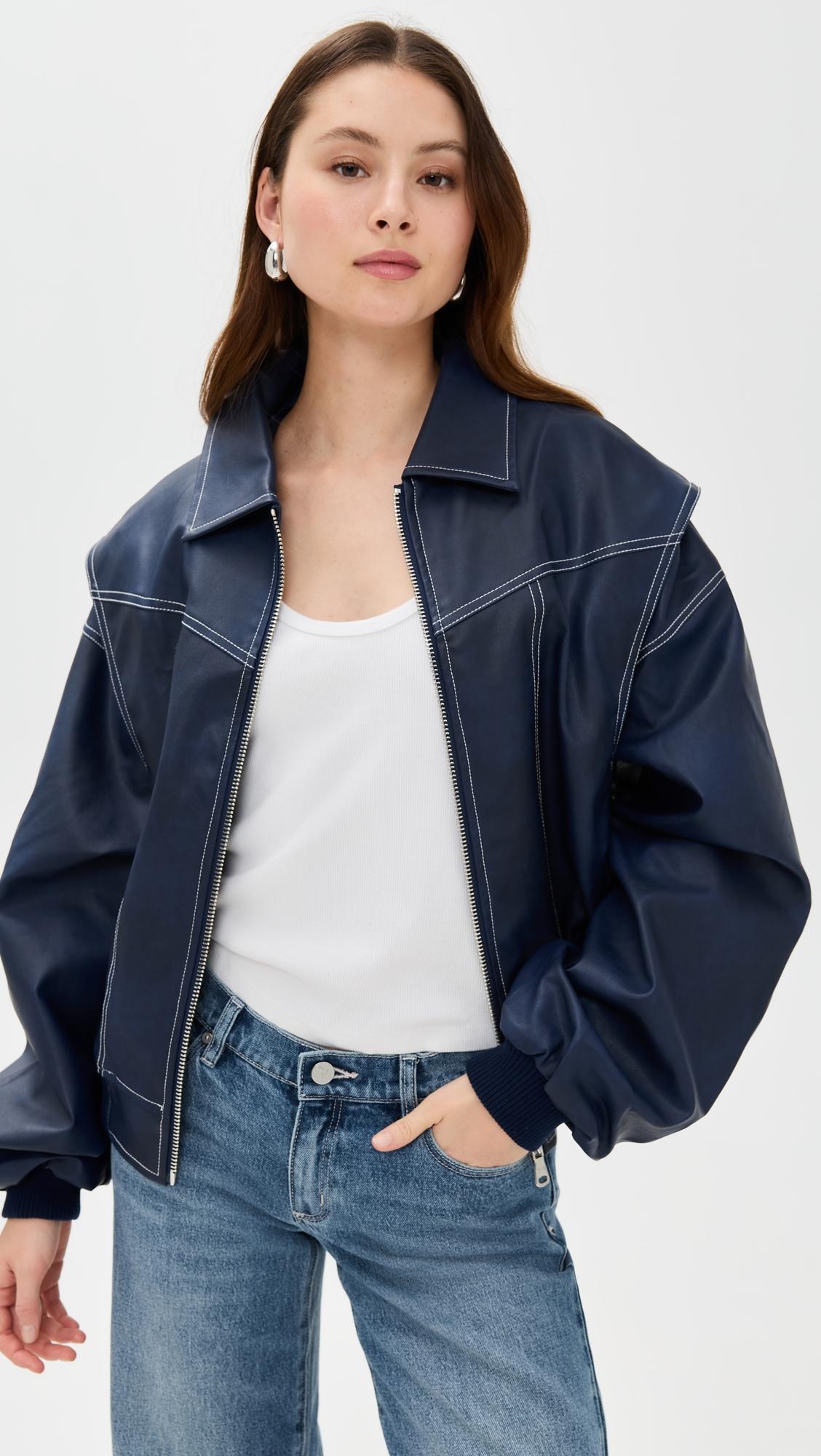 Vista Faux Leather Bomber Jacket by LIONESS