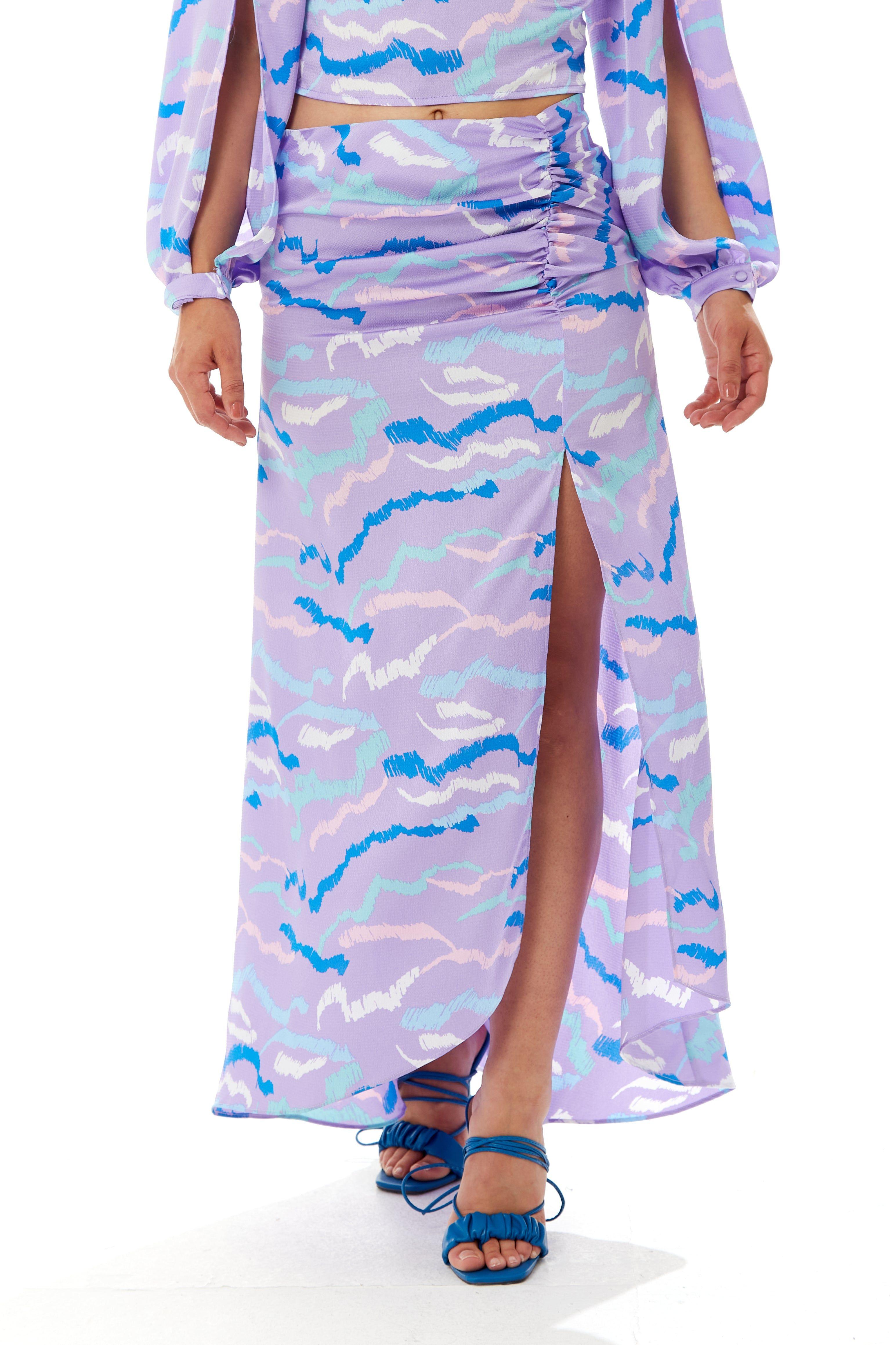 Abstract Print Gathered Front Maxi Skirt by LIQUORISH