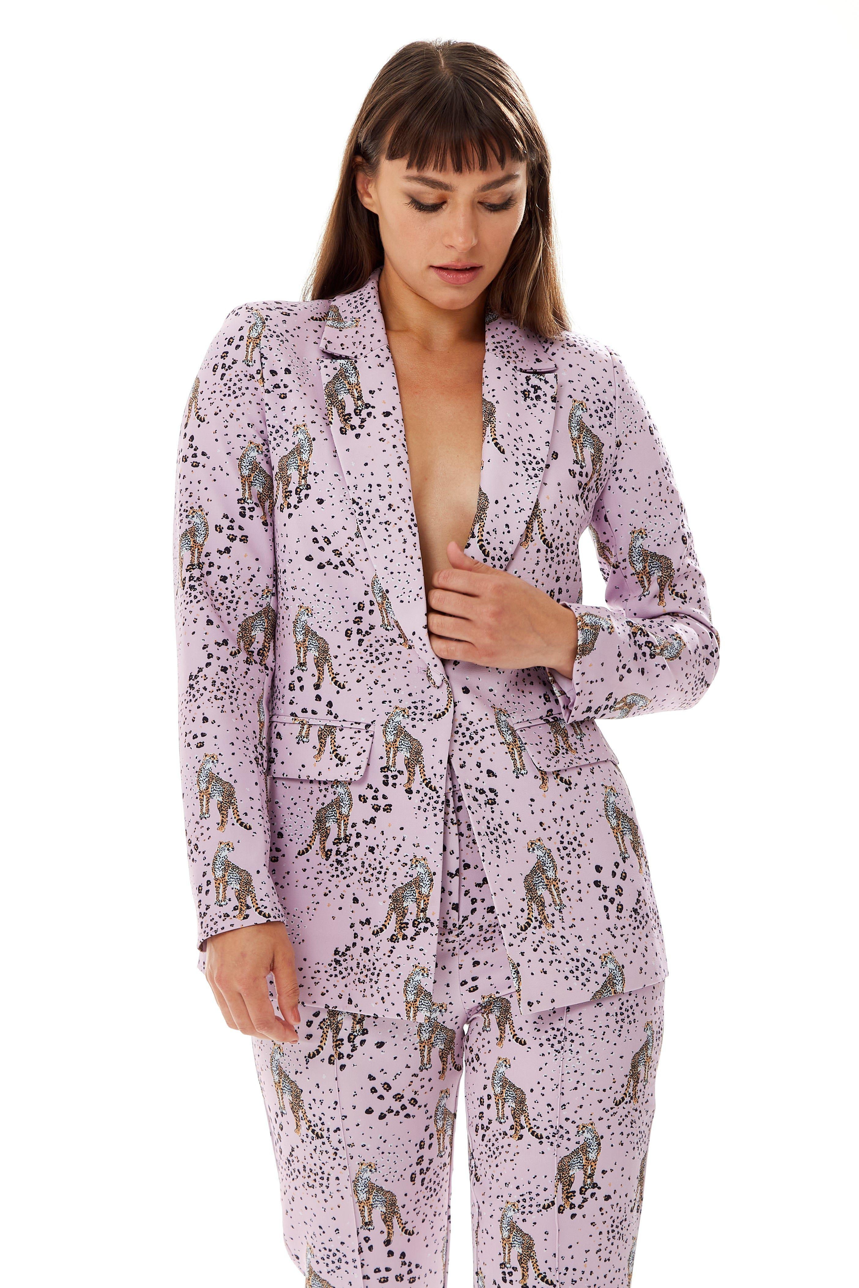 Animal Print Blazer in Lilac by LIQUORISH