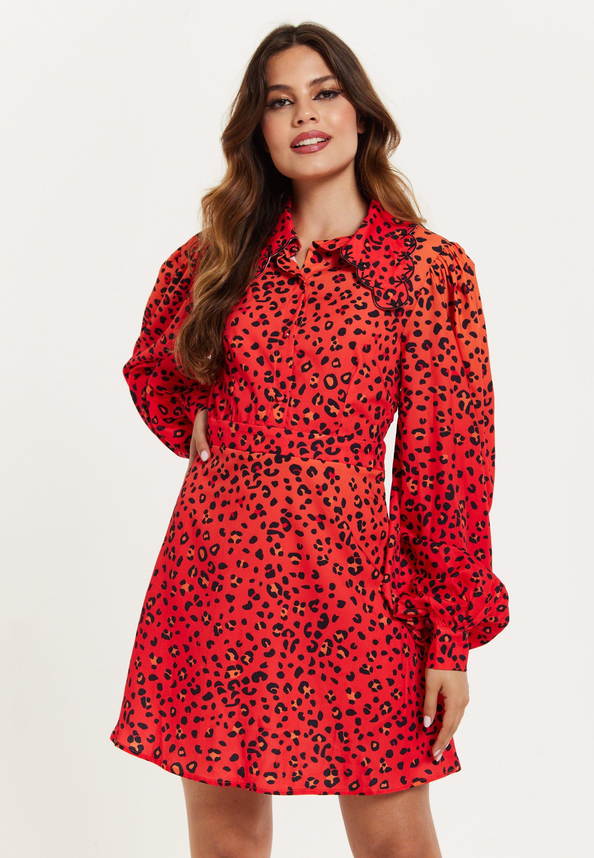 Animal Print Dress With Scalloped Collar by LIQUORISH