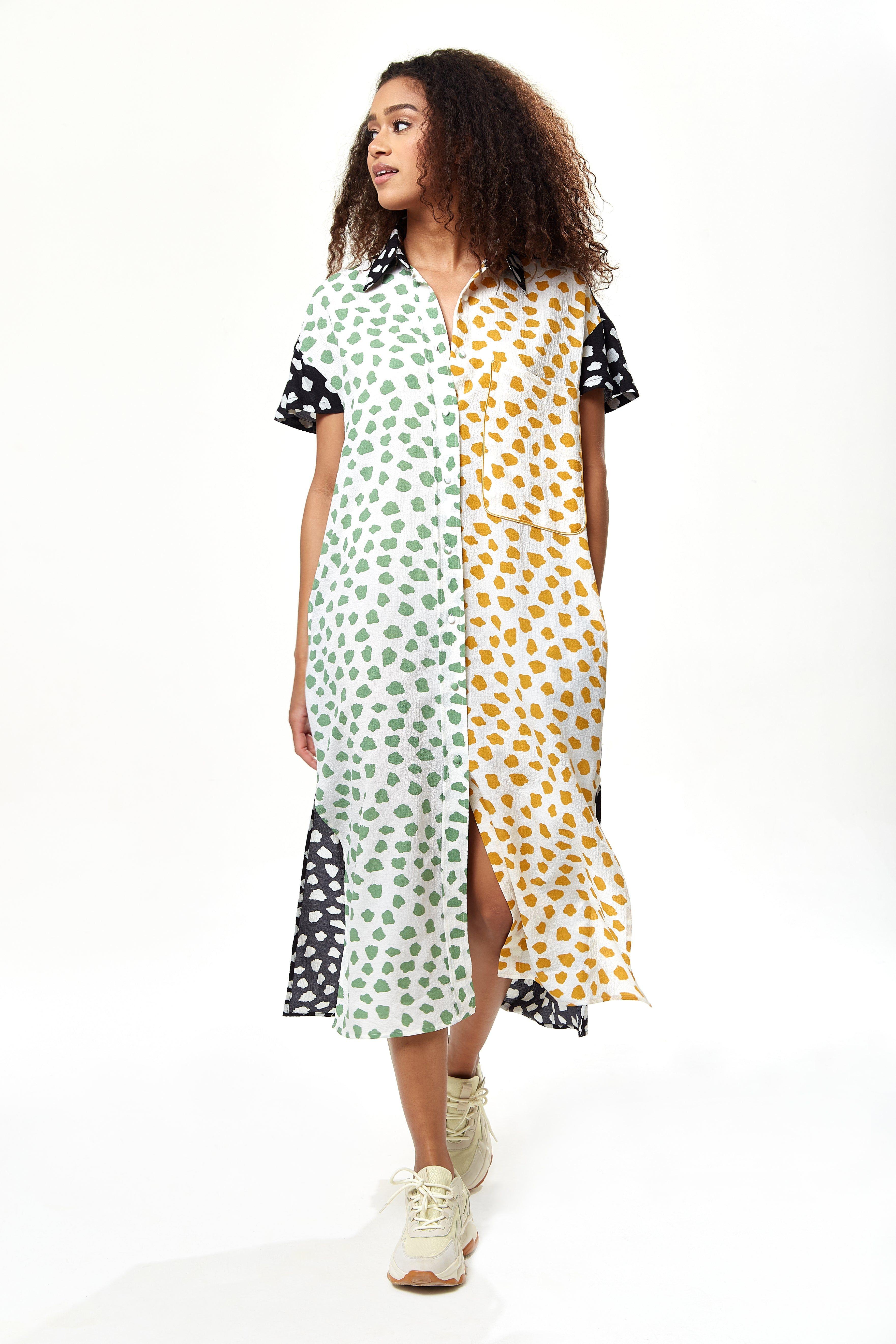 Animal Print Oversized Shirt Dress With Black Collar by LIQUORISH