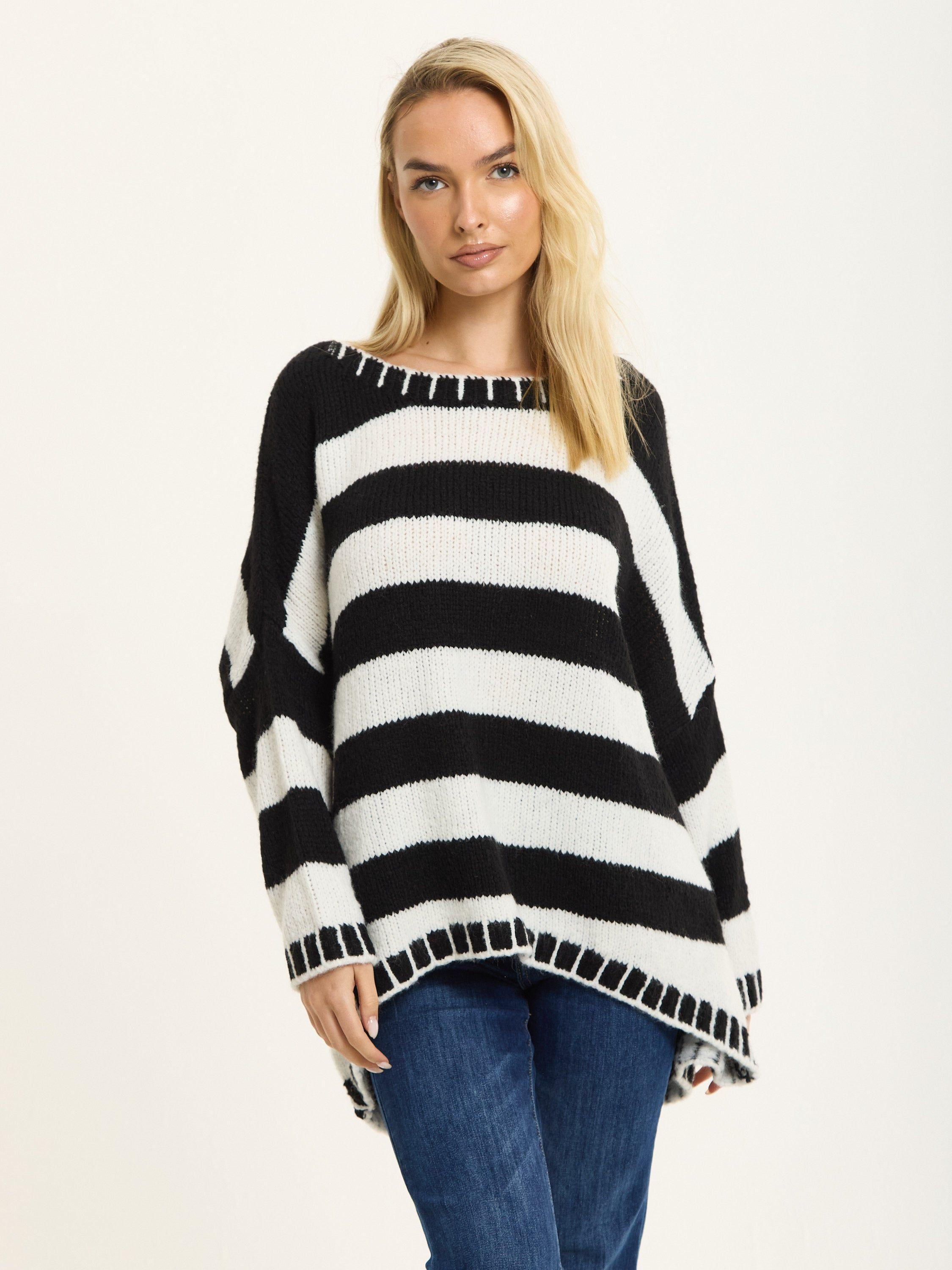 Black White Stripe Wool Blend Jumper by LIQUORISH