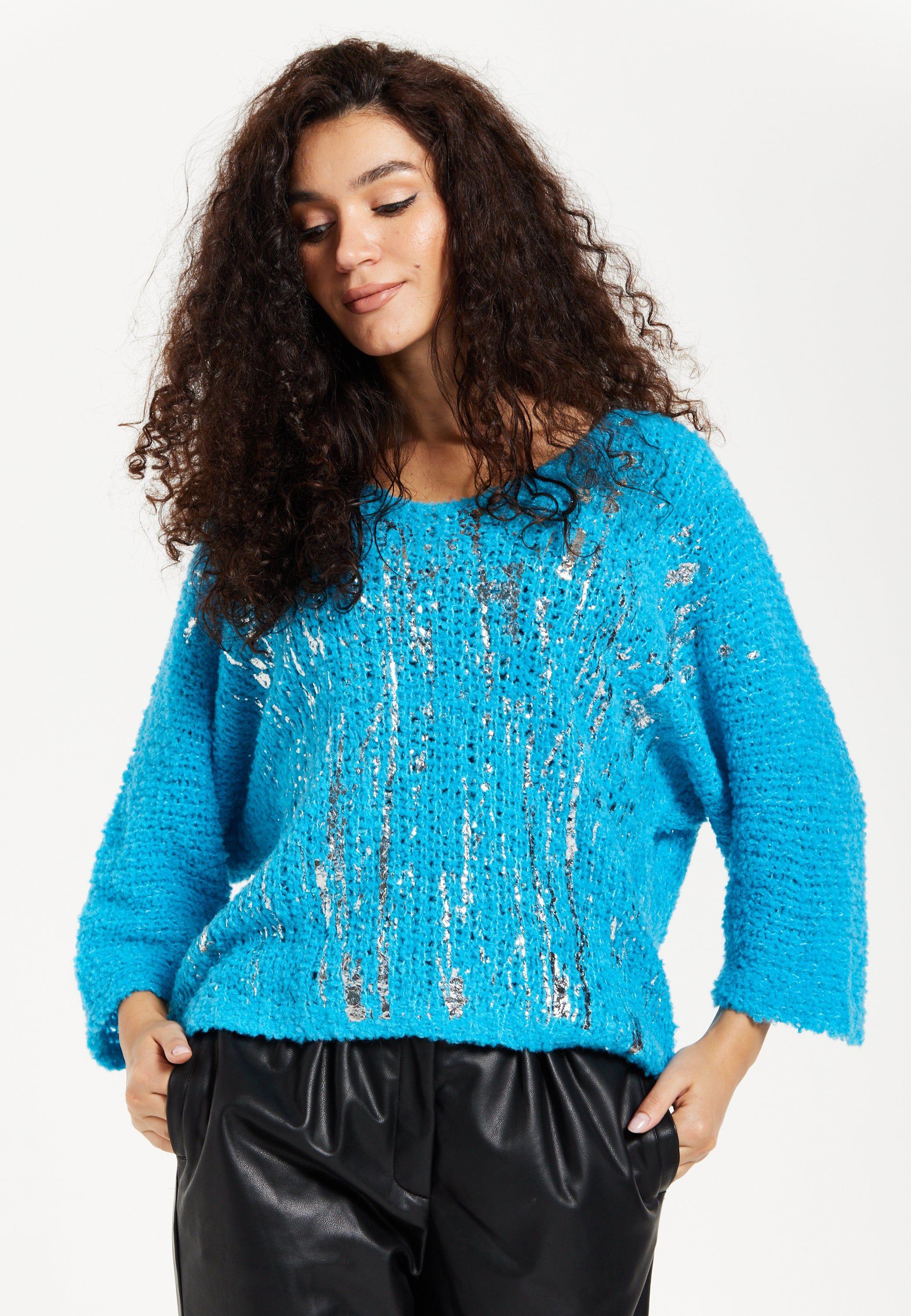 Blue Loose Knit Jumper With Metallic Detail by LIQUORISH