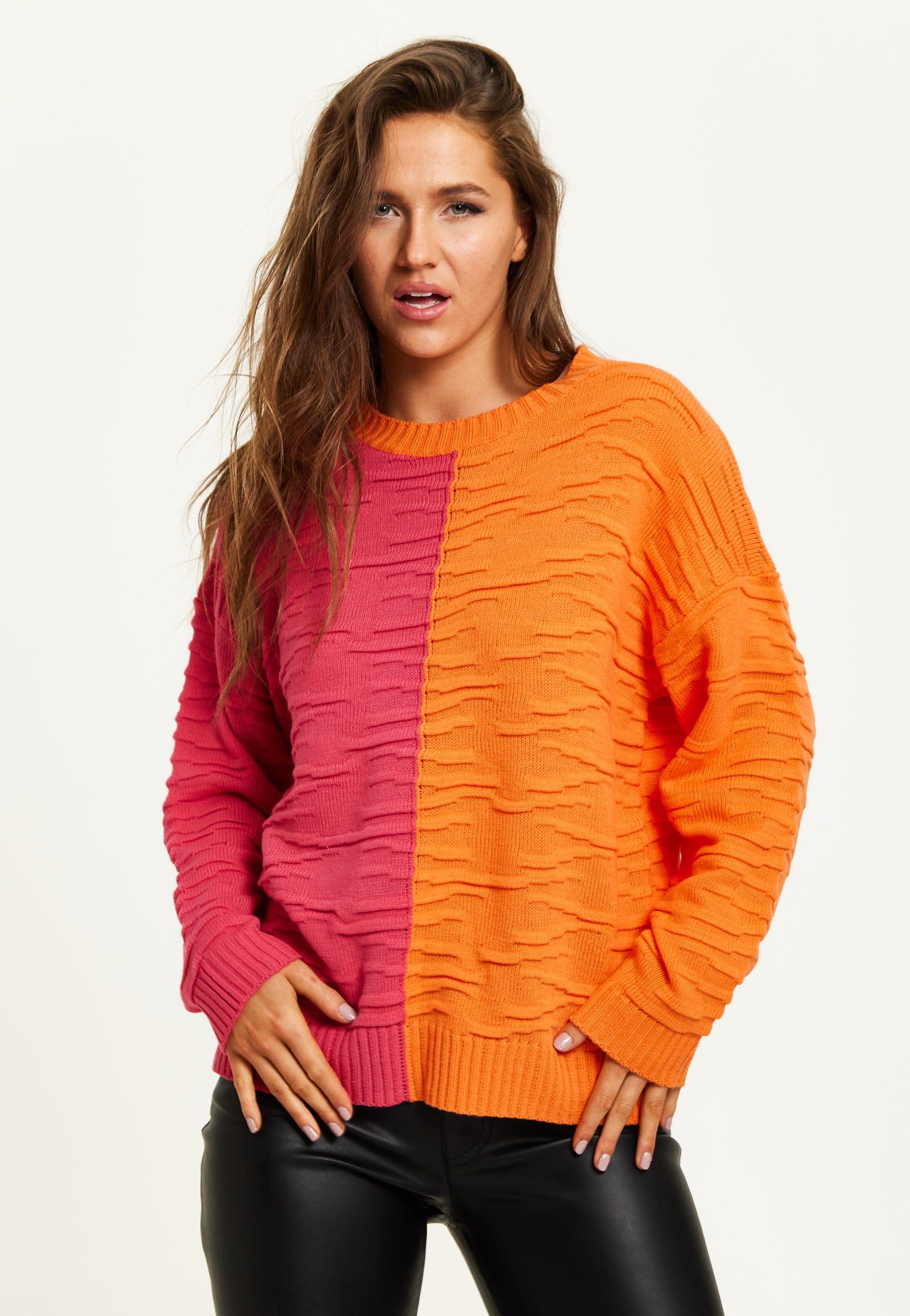 Colour Block Jumper In Orange And Pink by LIQUORISH
