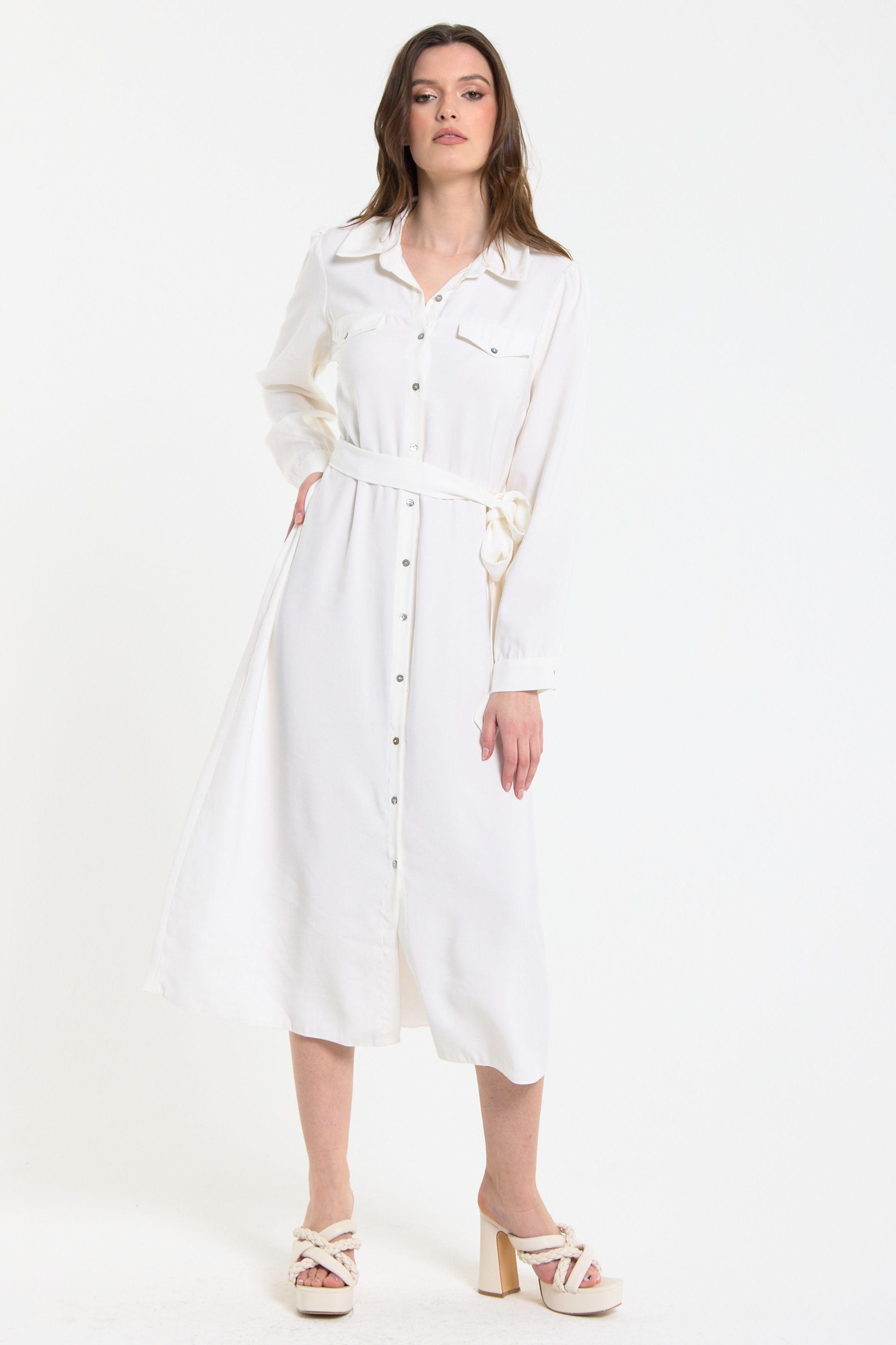 Cream Belted Midi Shirt Dress by LIQUORISH