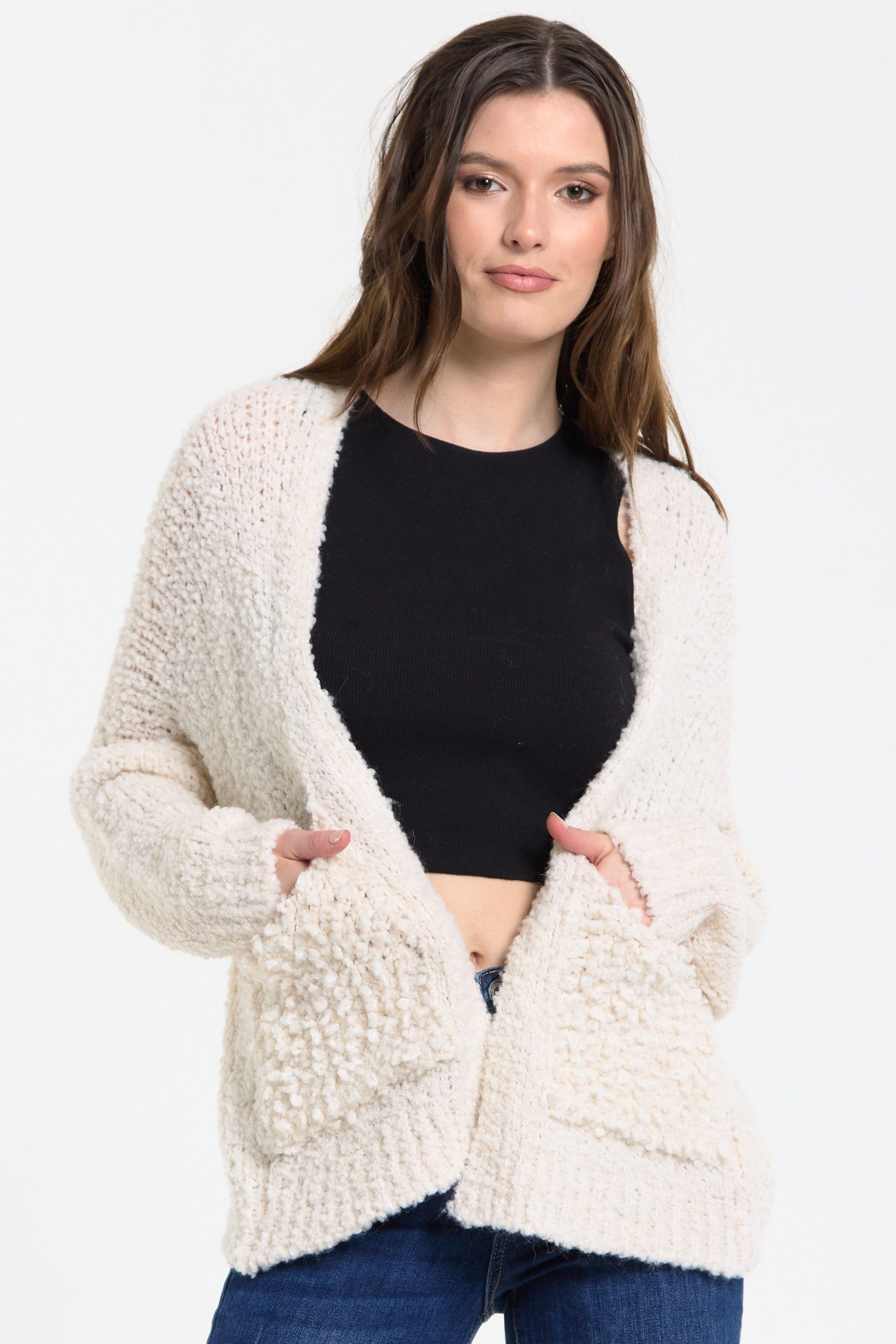 Cream Chunky Wool Blend Knit Cardigan by LIQUORISH