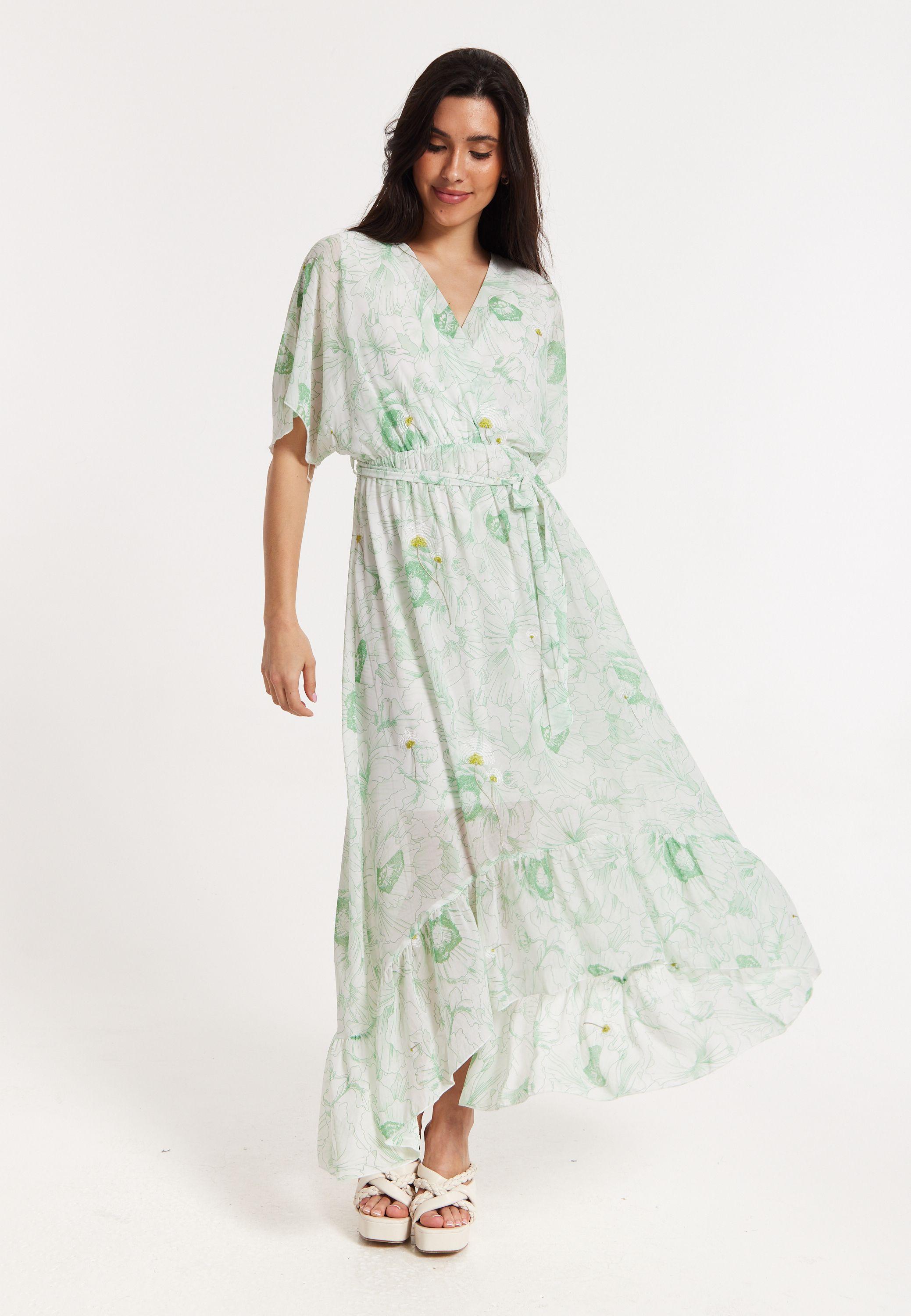 Floral Embroidered Wrap Front Maxi Dress by LIQUORISH