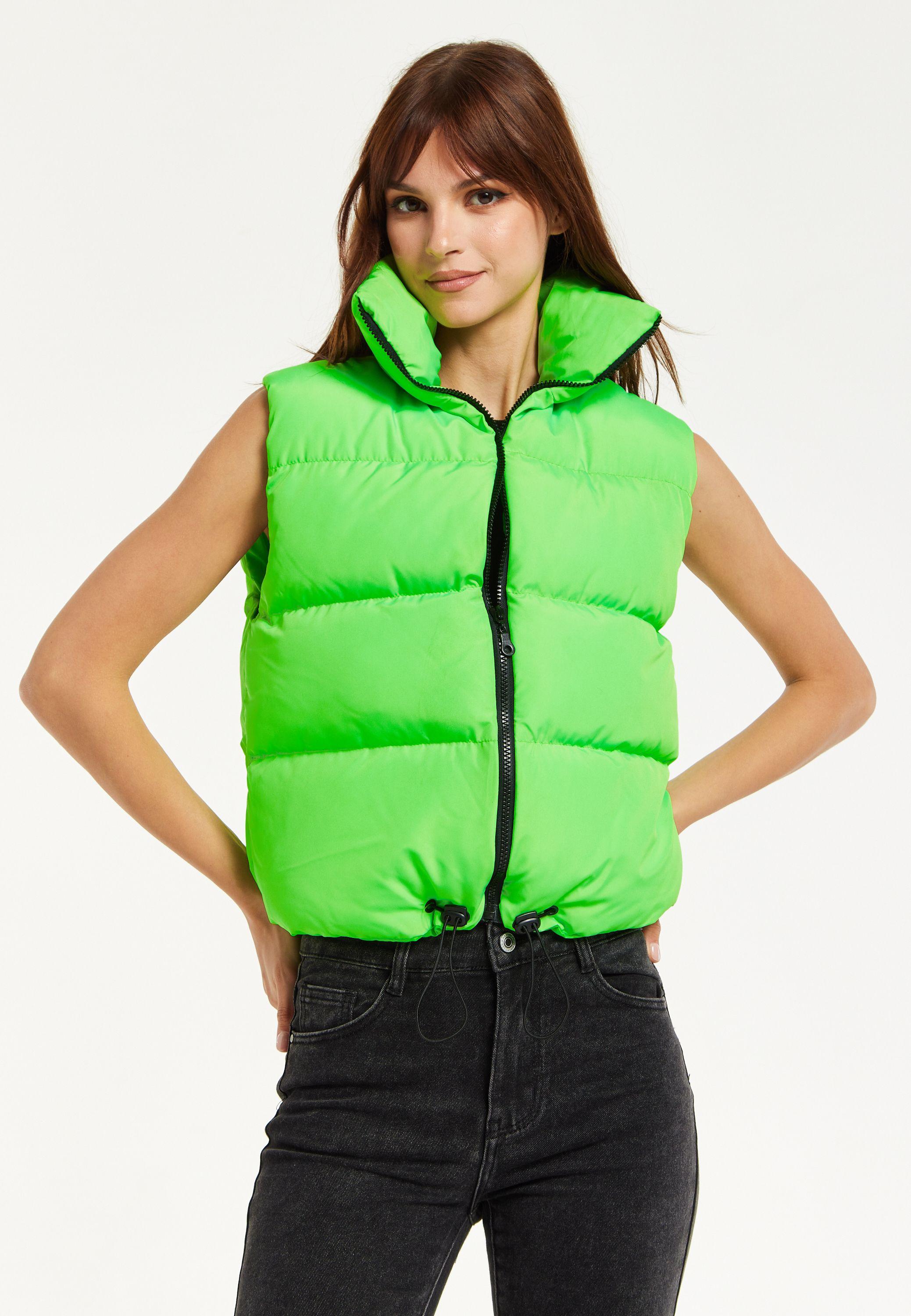 Green Puffer Vest with Drawstring Hem by LIQUORISH
