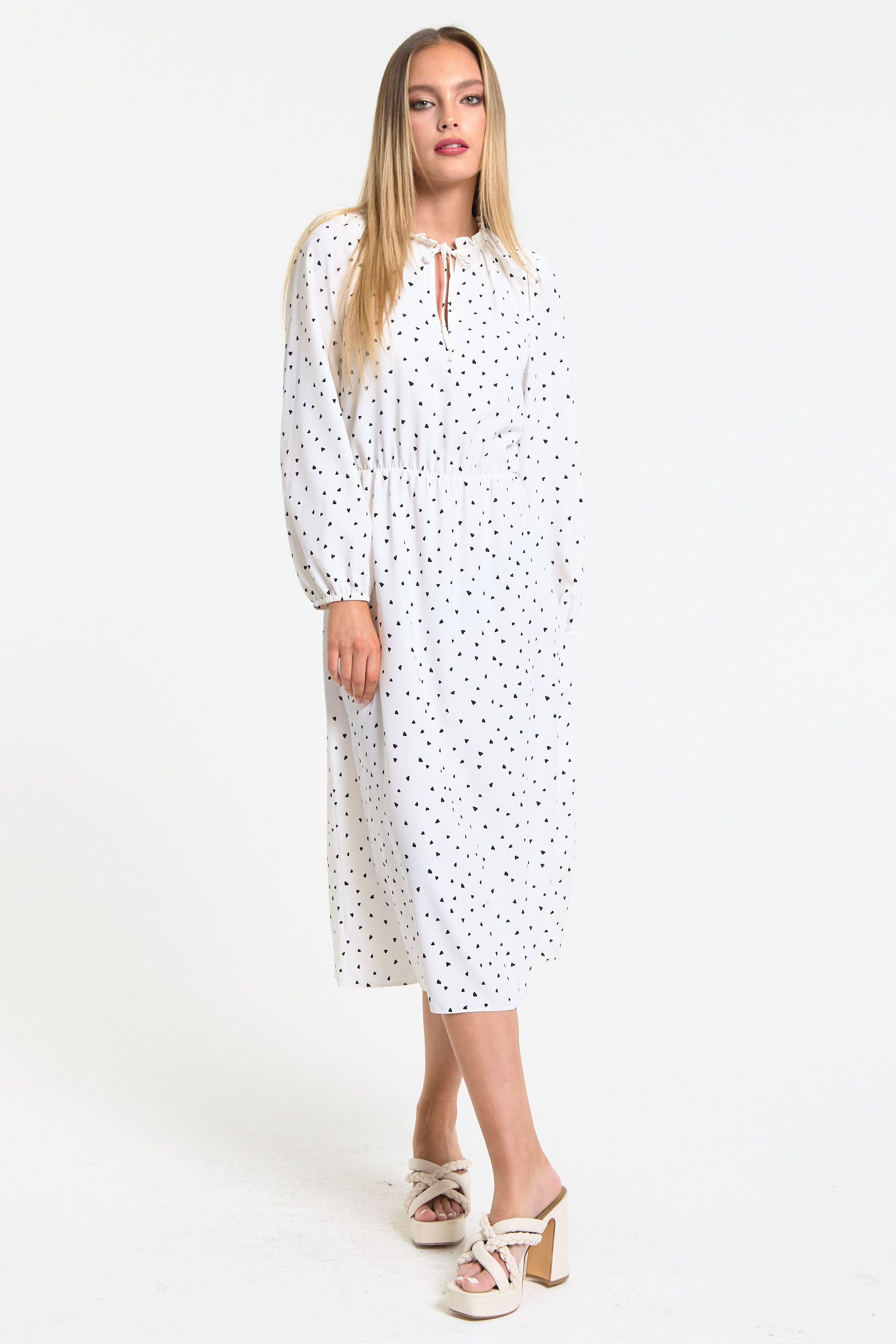 Heart Print Midi Dress in White by LIQUORISH