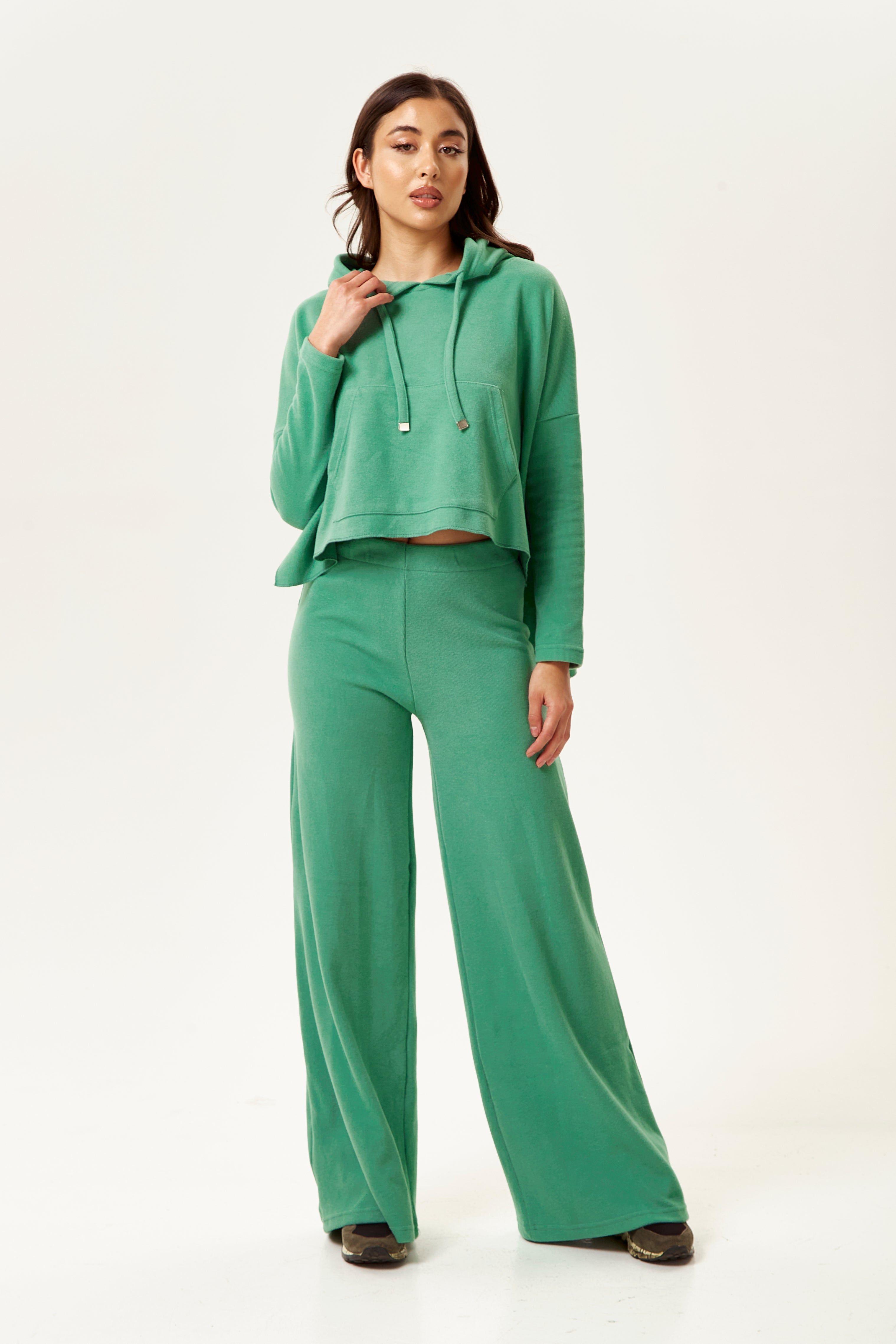Hooded Sweatshirt with Front Pocket and Drawstring Detail in Green by LIQUORISH