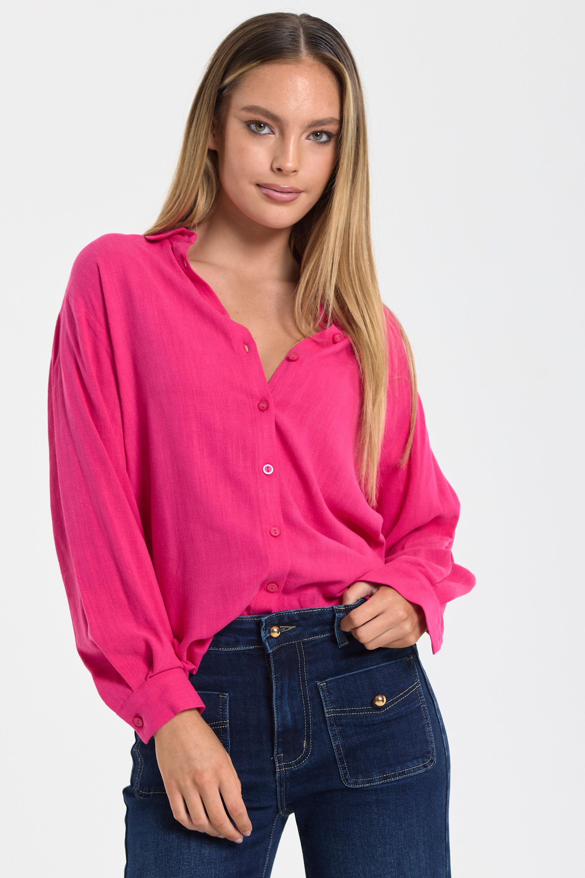 Hot Pink Linen Blend Relaxed Shirt by LIQUORISH