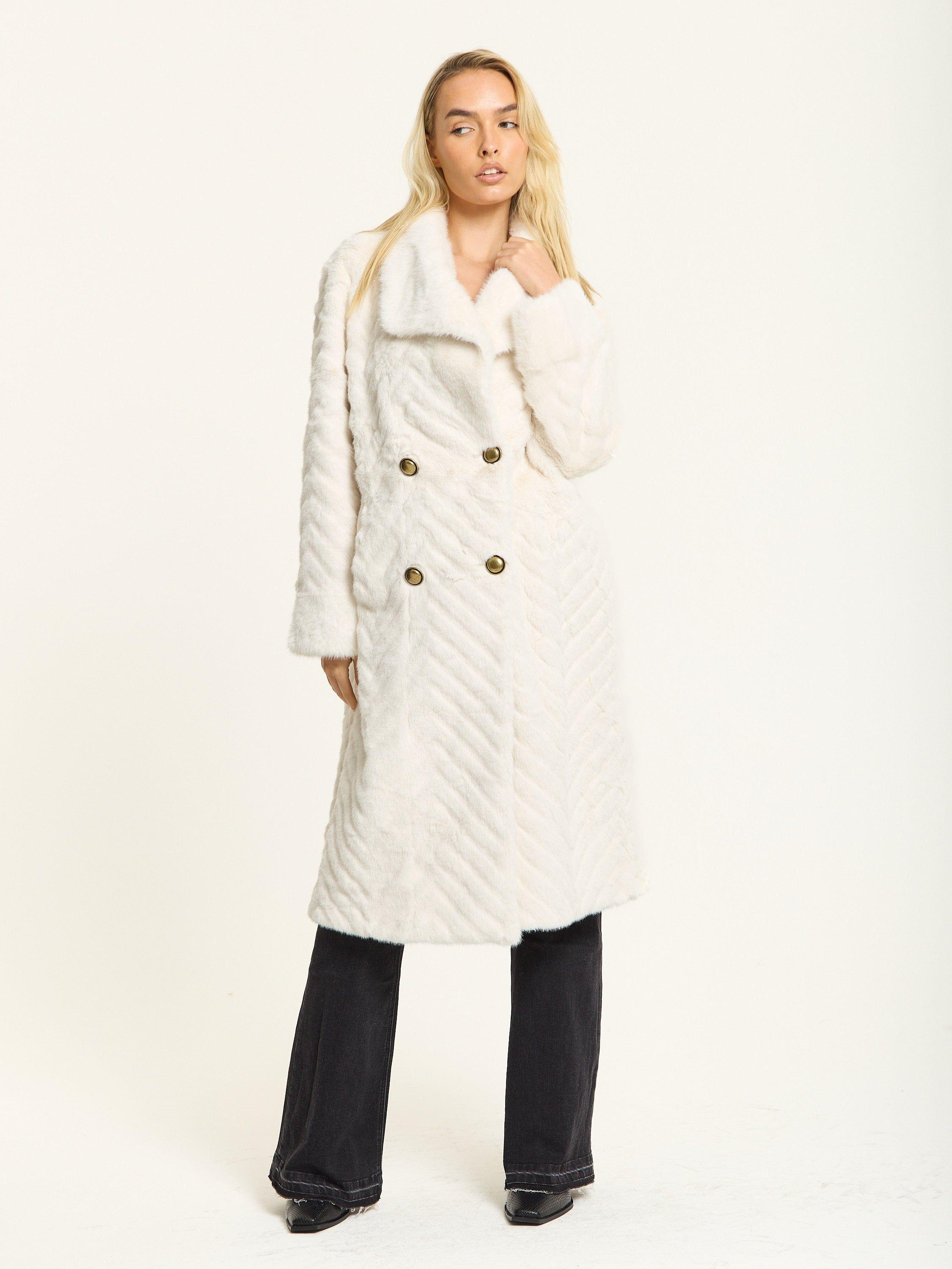 Ivory Faux Fur Longline Coat by LIQUORISH