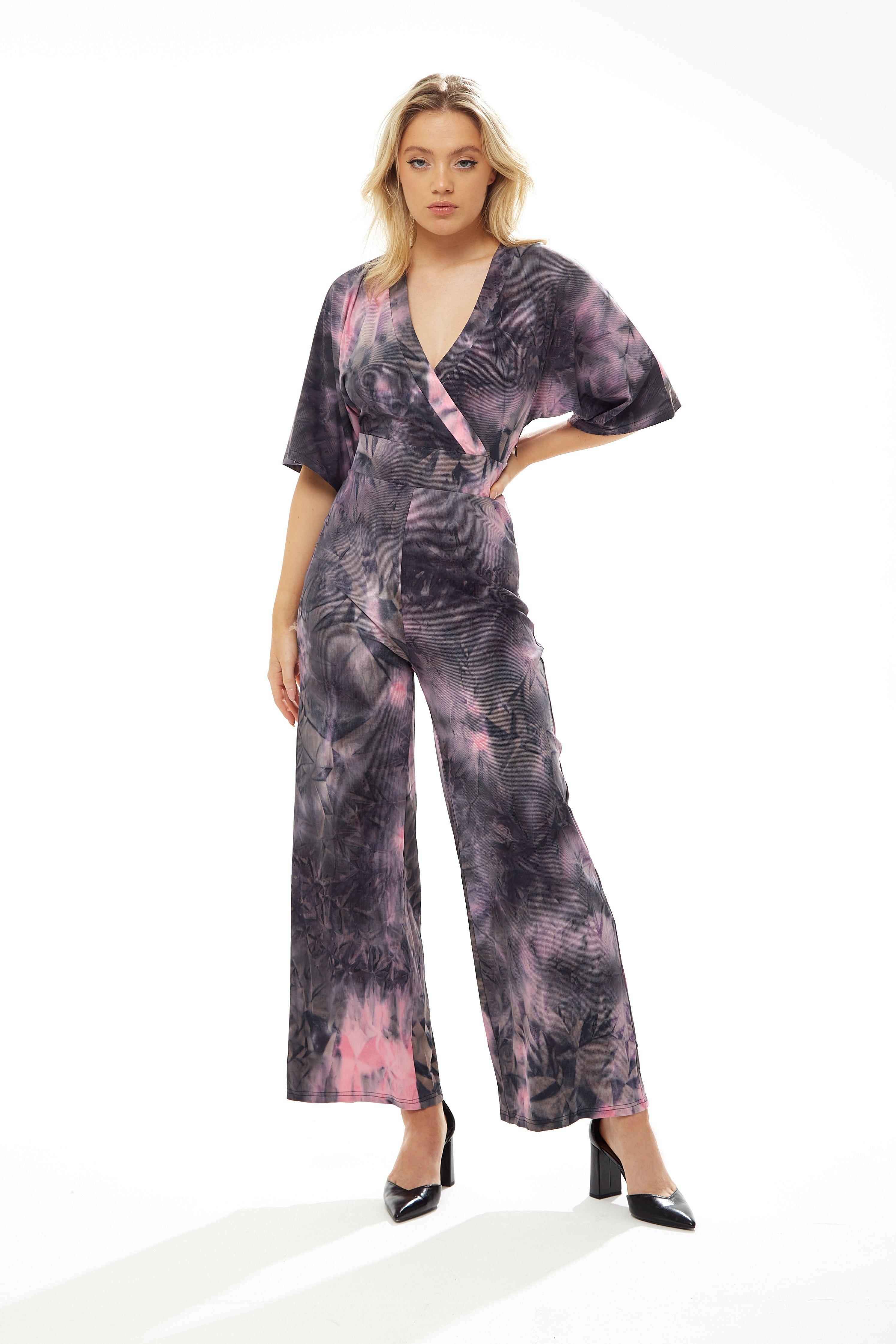 Jumpsuit In Grey and Pink Tie Dye by LIQUORISH